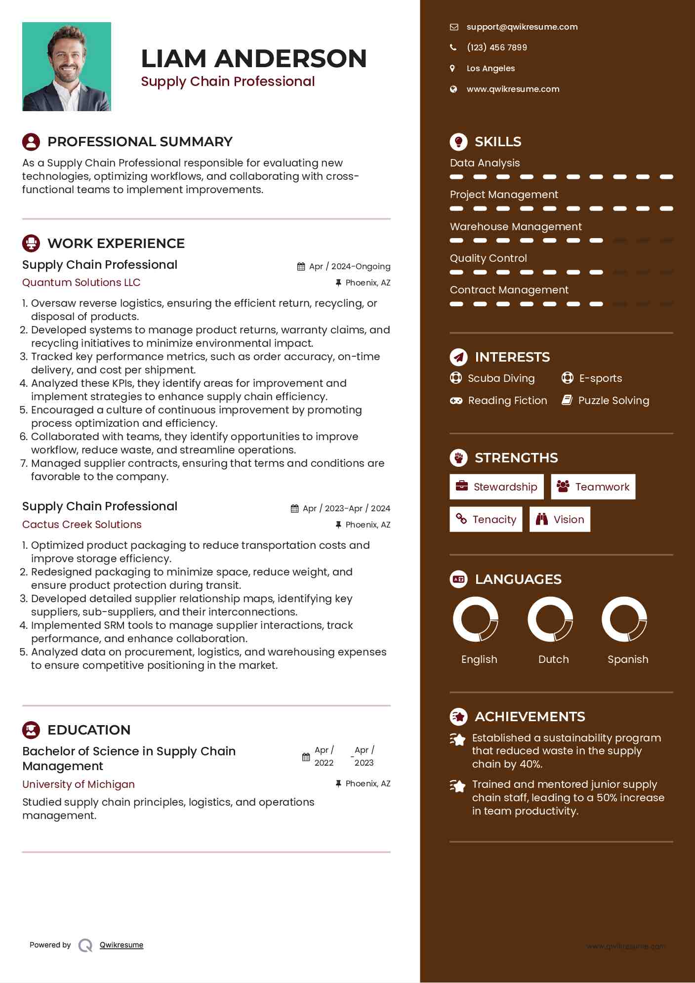 Supply Chain Professional Resume Example