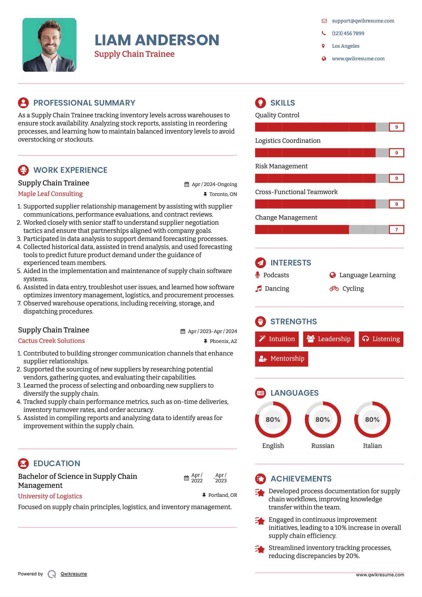 Supply Chain Trainee Resume Sample