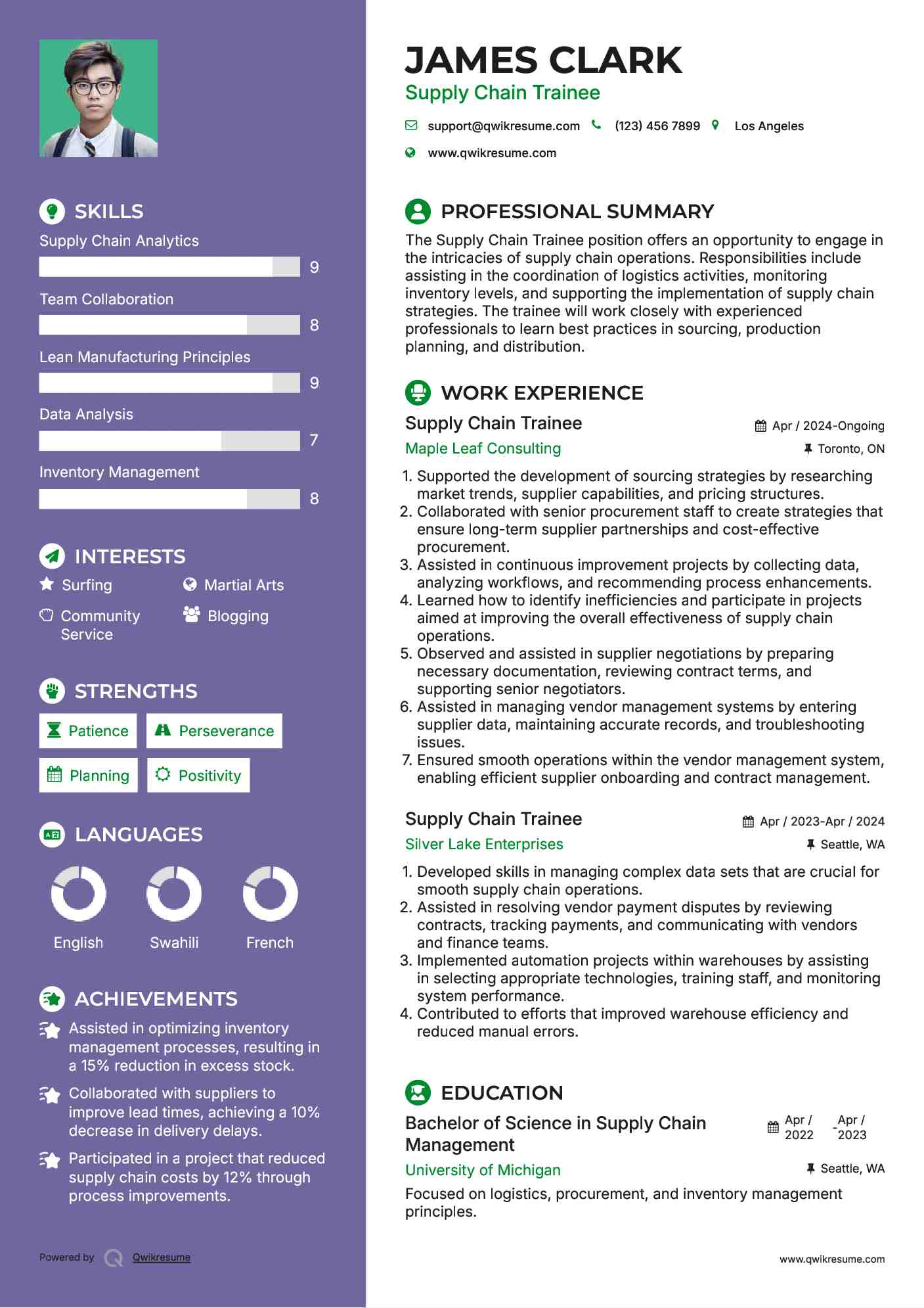 Supply Chain Trainee Resume Template