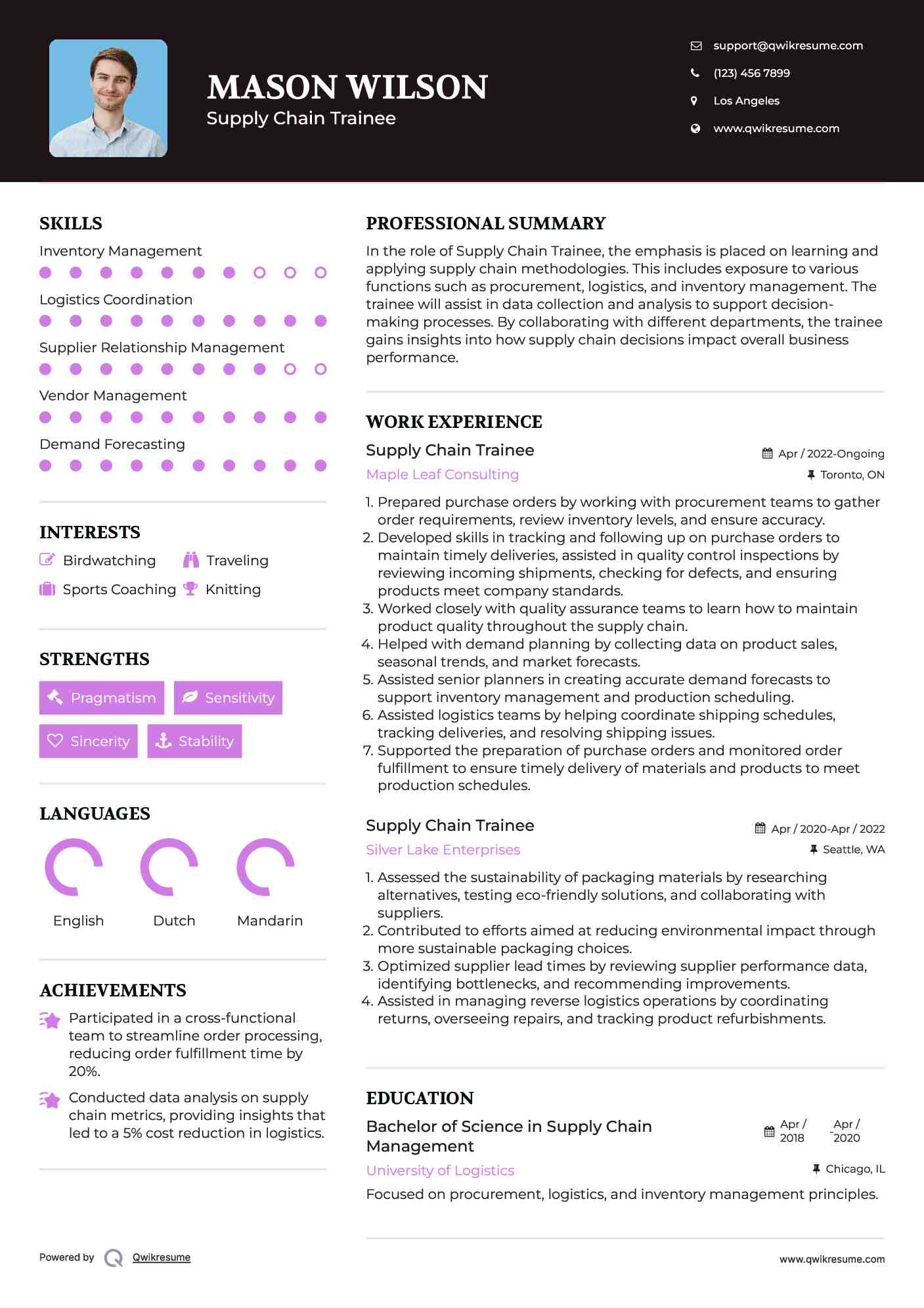 Supply Chain Trainee Resume Format