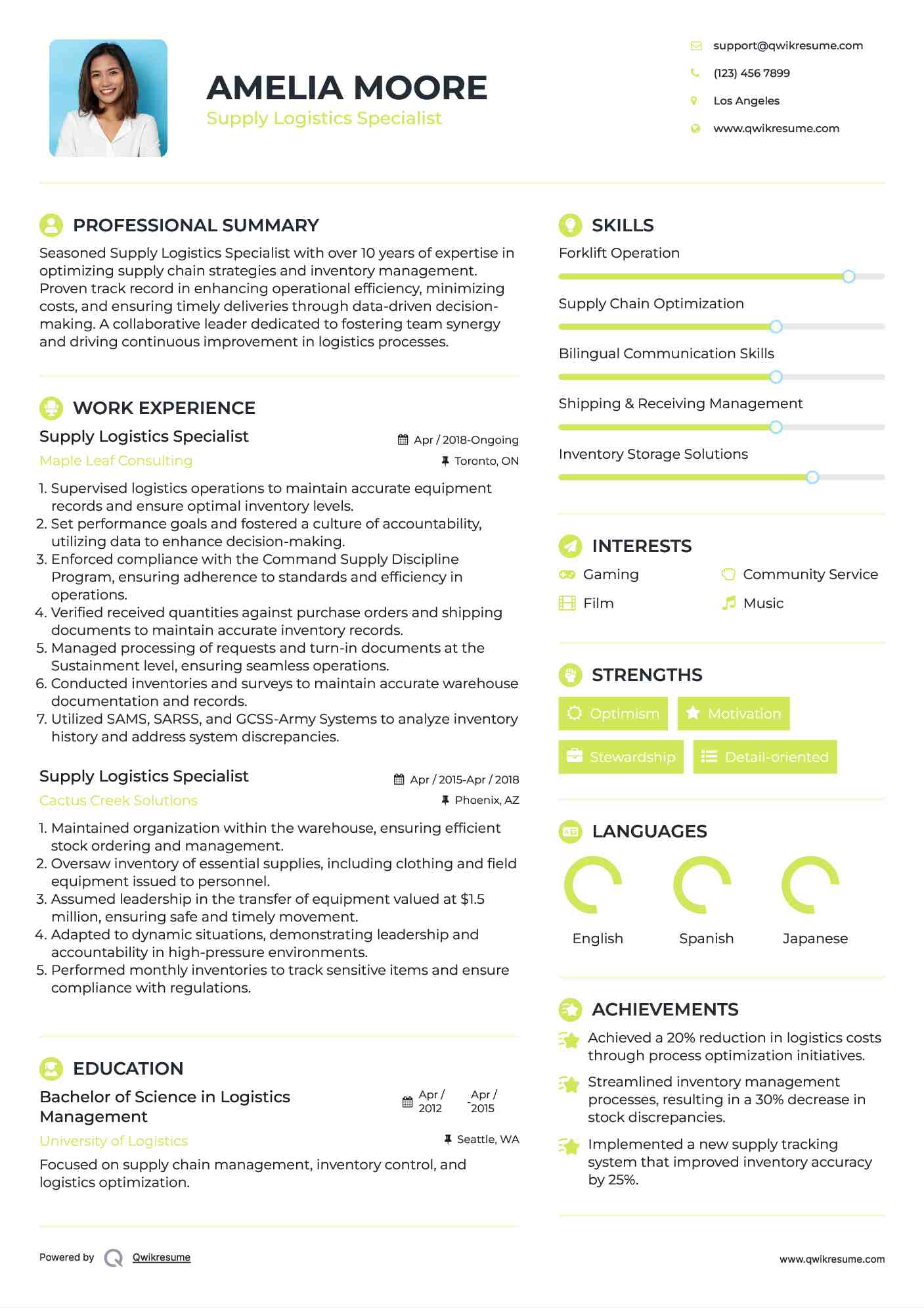 Supply Logistics Specialist Resume Model