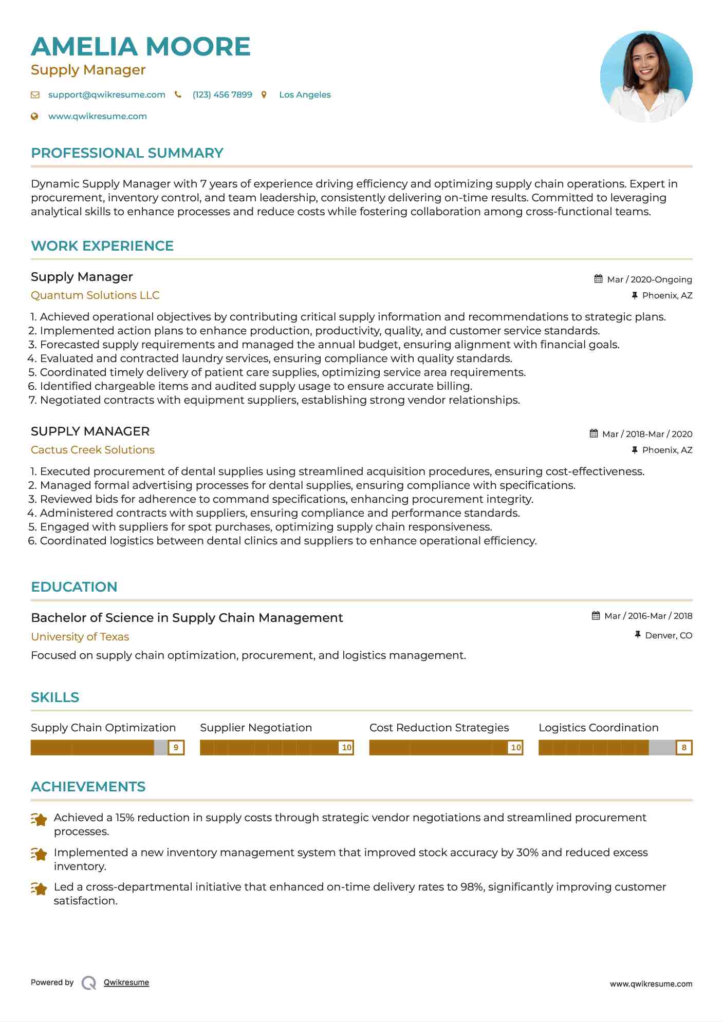 Supply Manager Resume Format