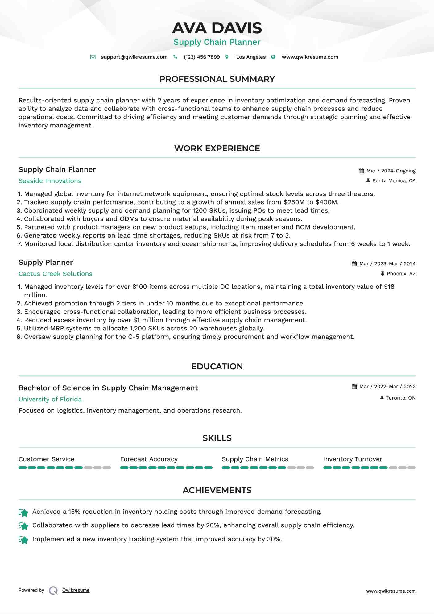 Supply Planner Resume Samples QwikResume