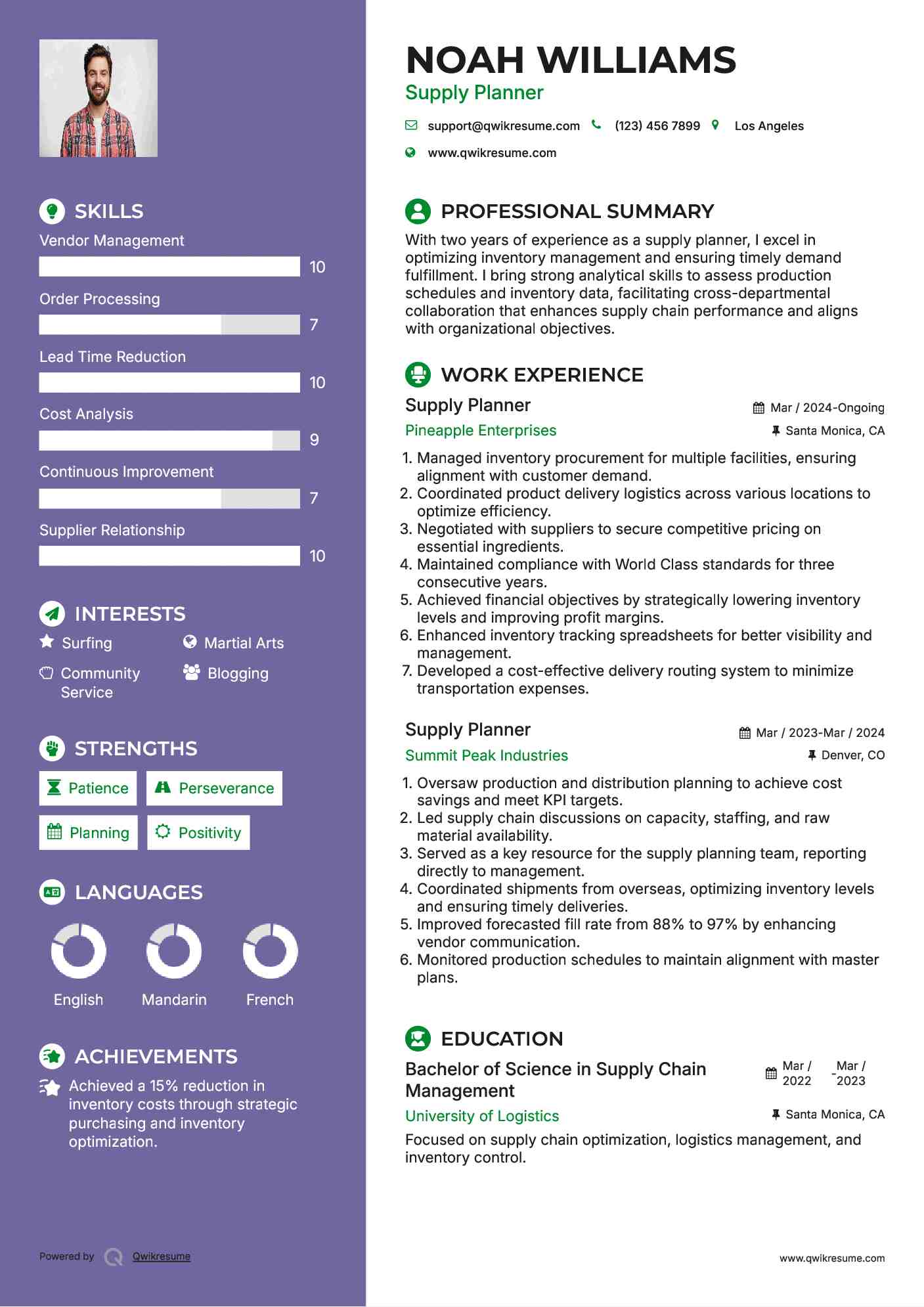 Supply Planner Resume Template