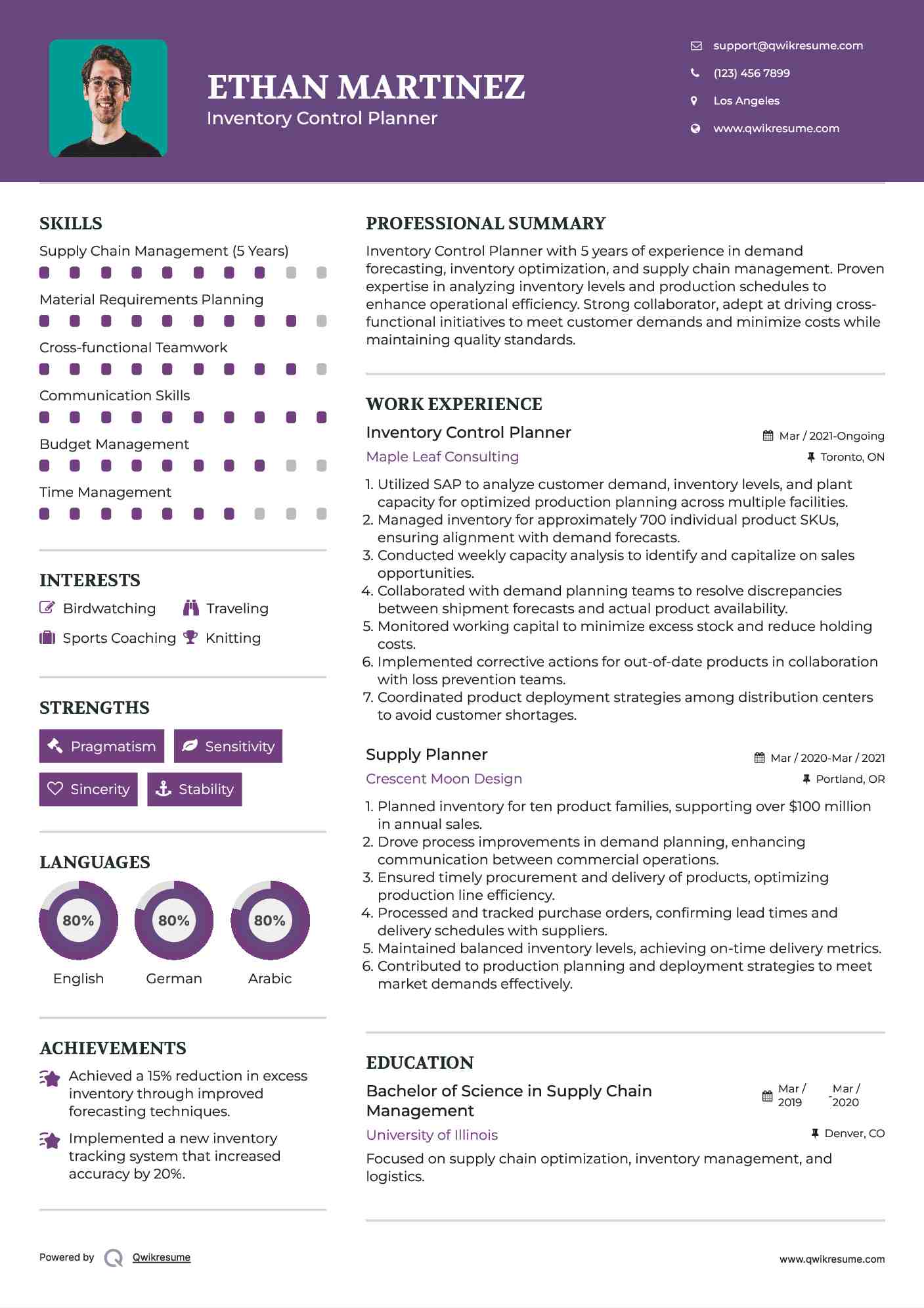 Inventory Control Planner Resume Template