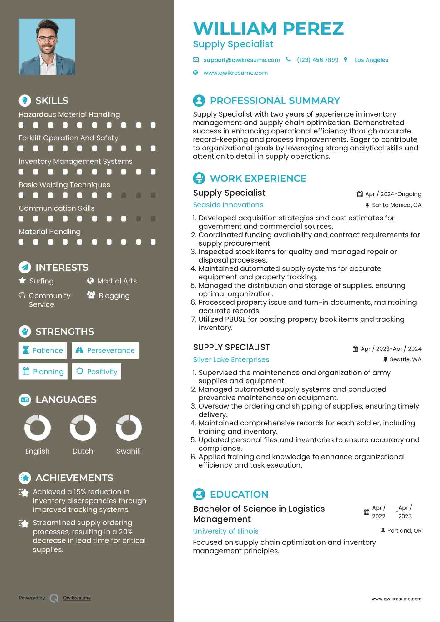 Supply Specialist Resume Format