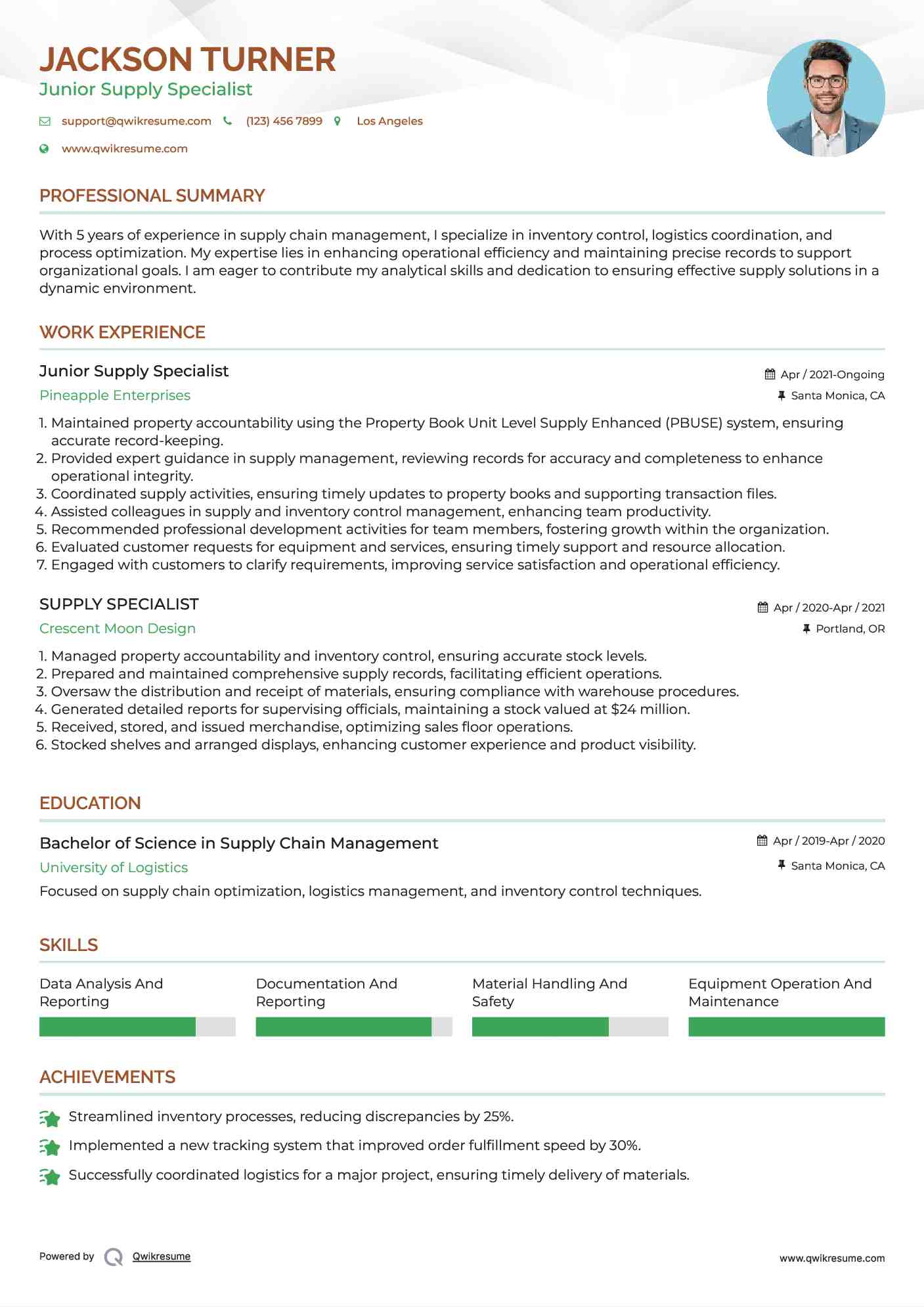 Junior Supply Specialist Resume Format