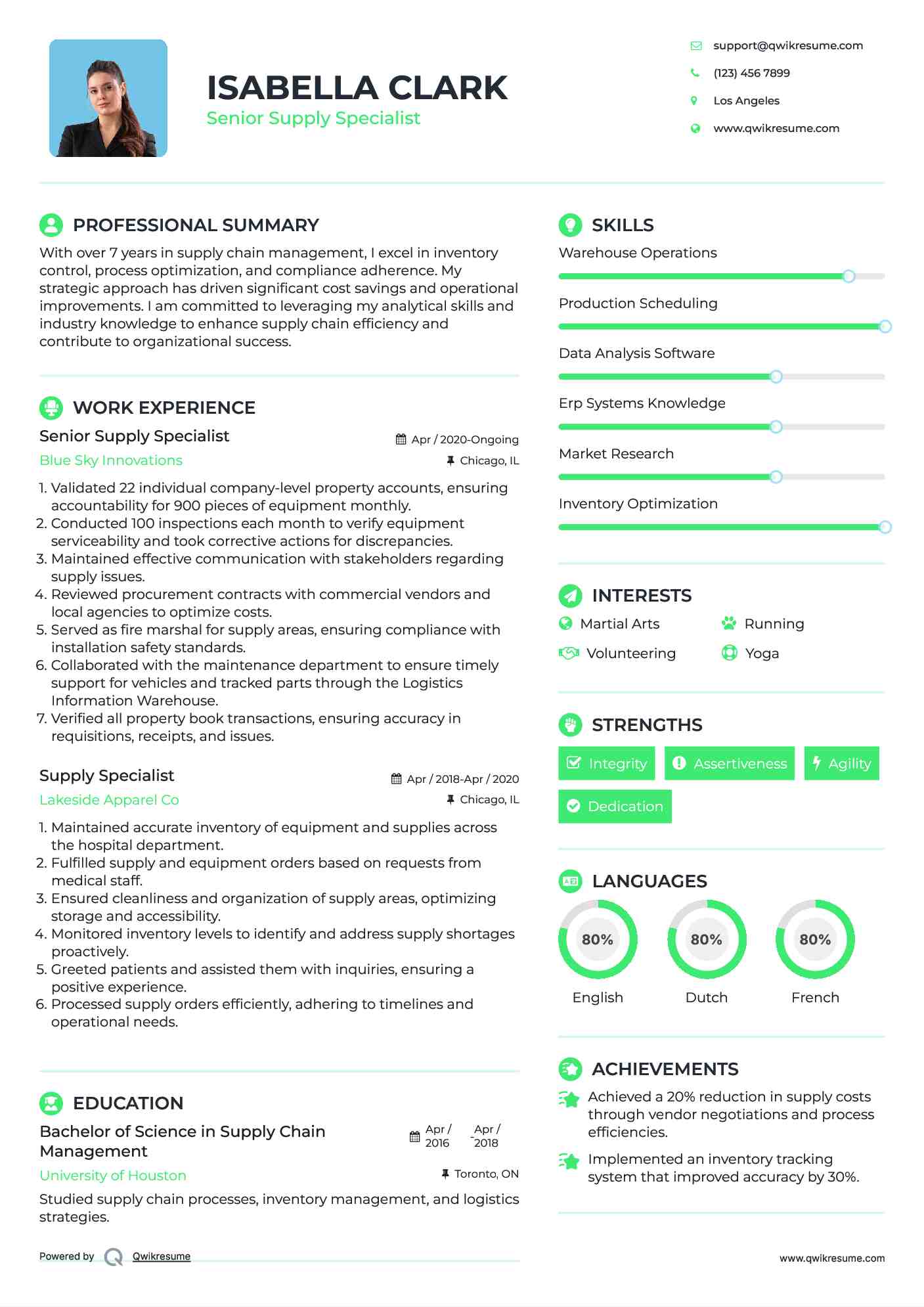 Senior Supply Specialist Resume Model