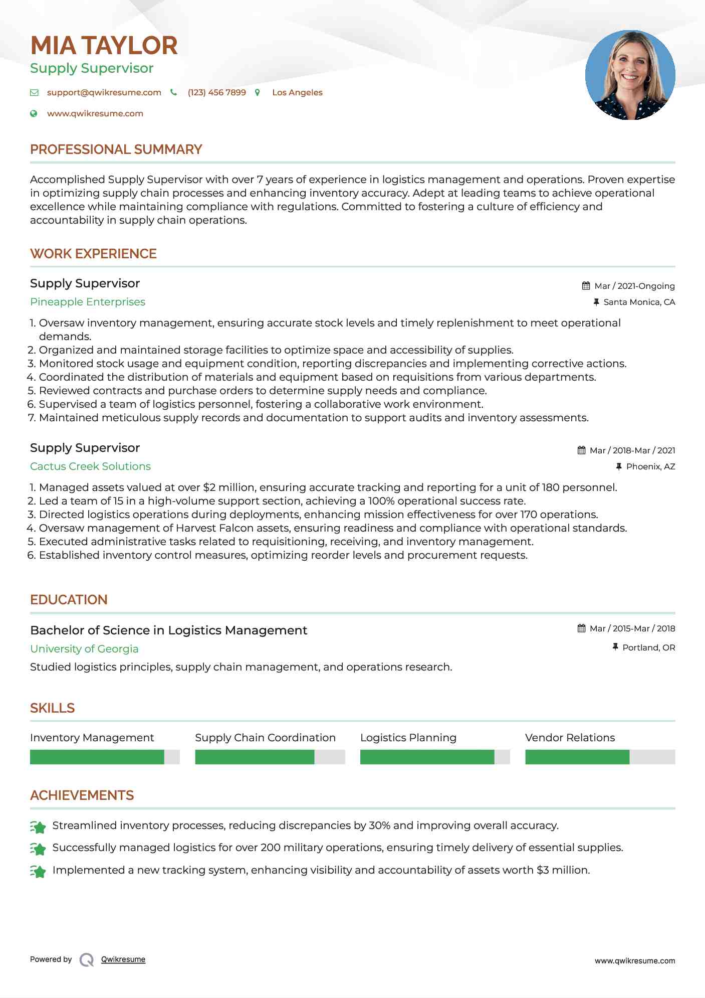 Supply Supervisor Resume Format