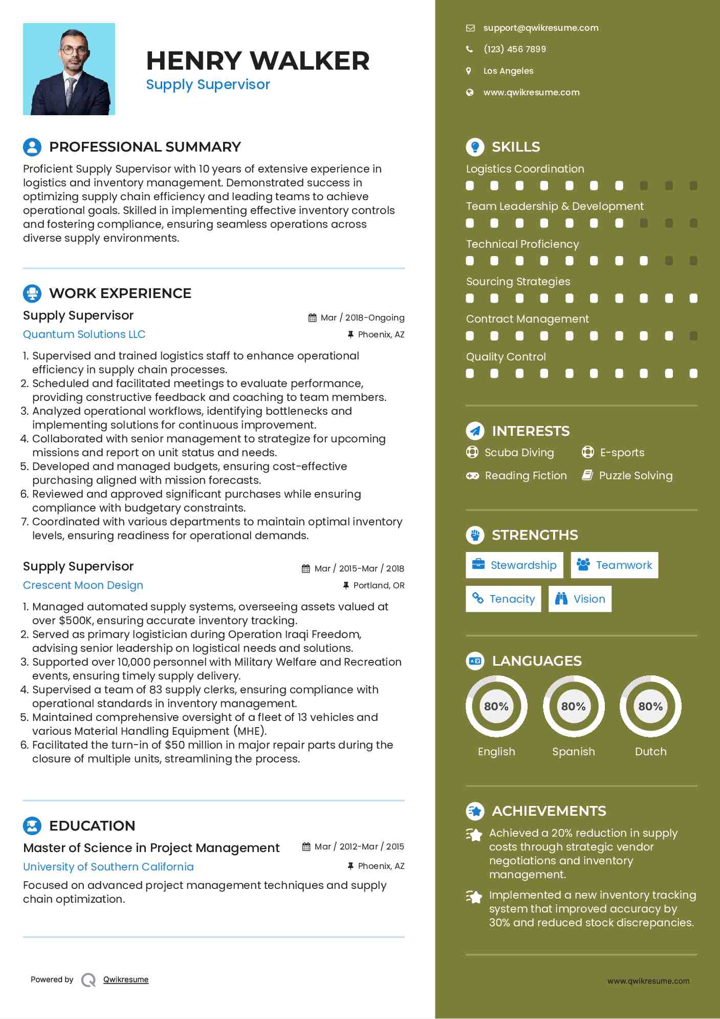 Supply Supervisor Resume Model