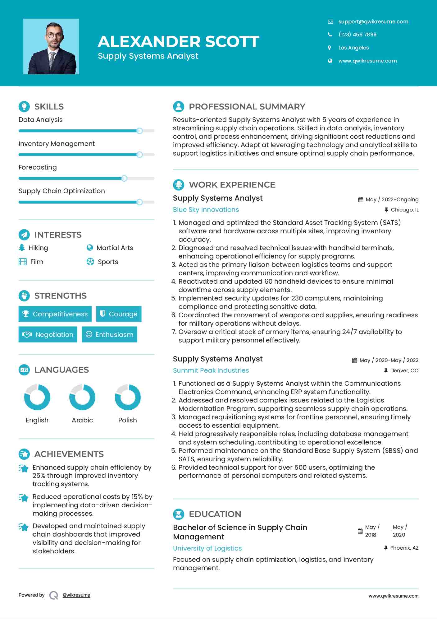 Supply Systems Analyst Resume Model
