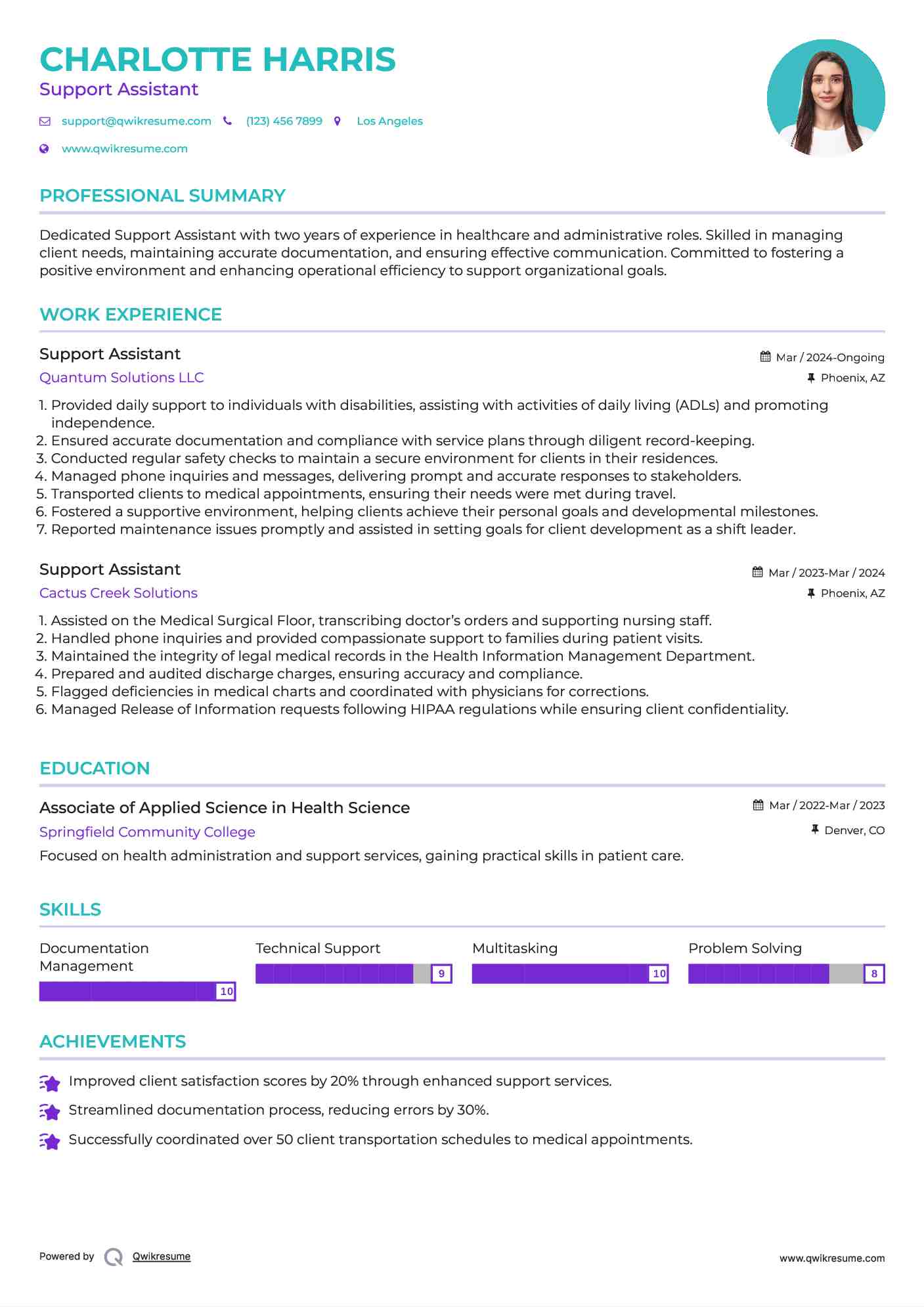 Support Assistant Resume Template