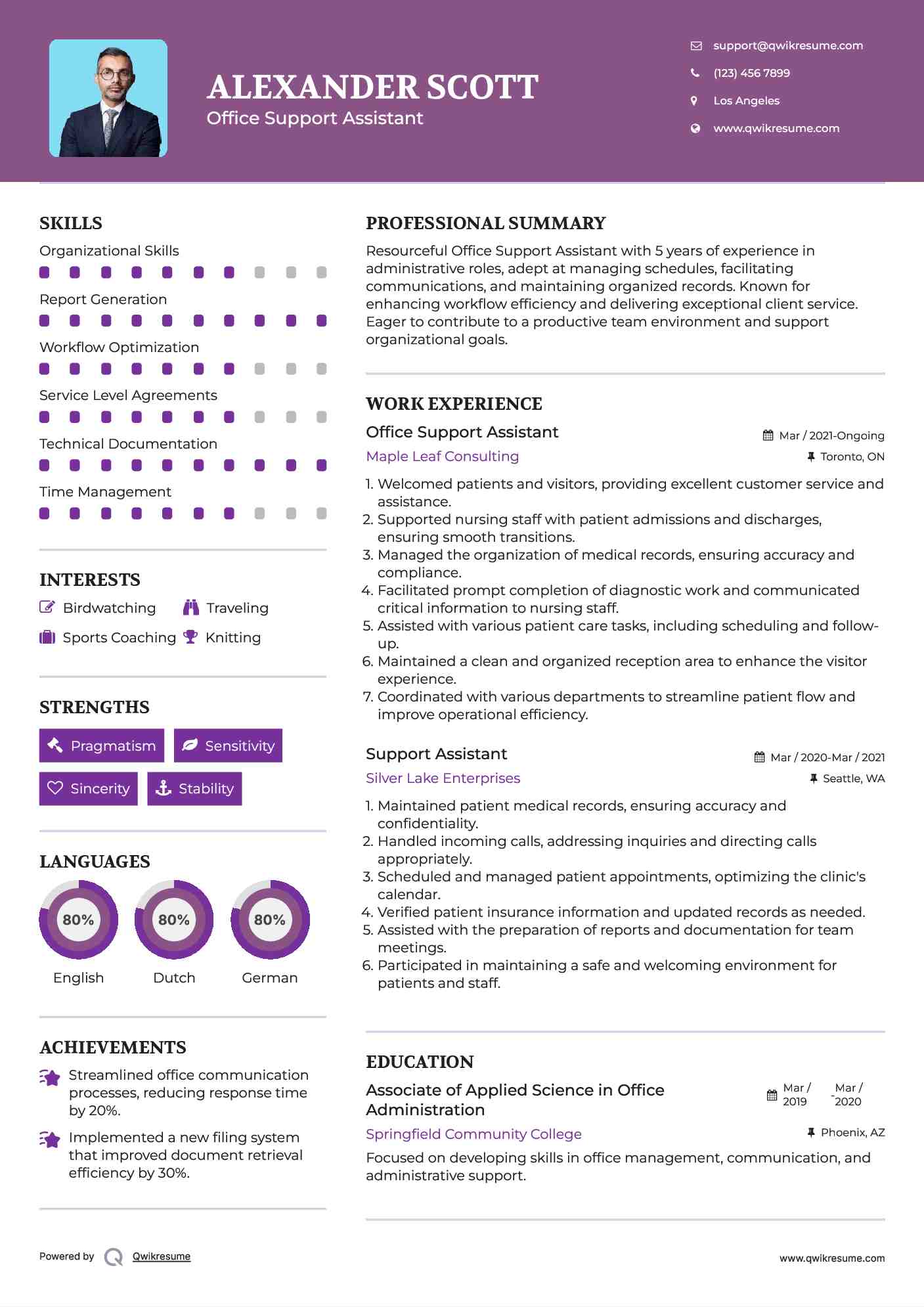 Office Support Assistant Resume Model