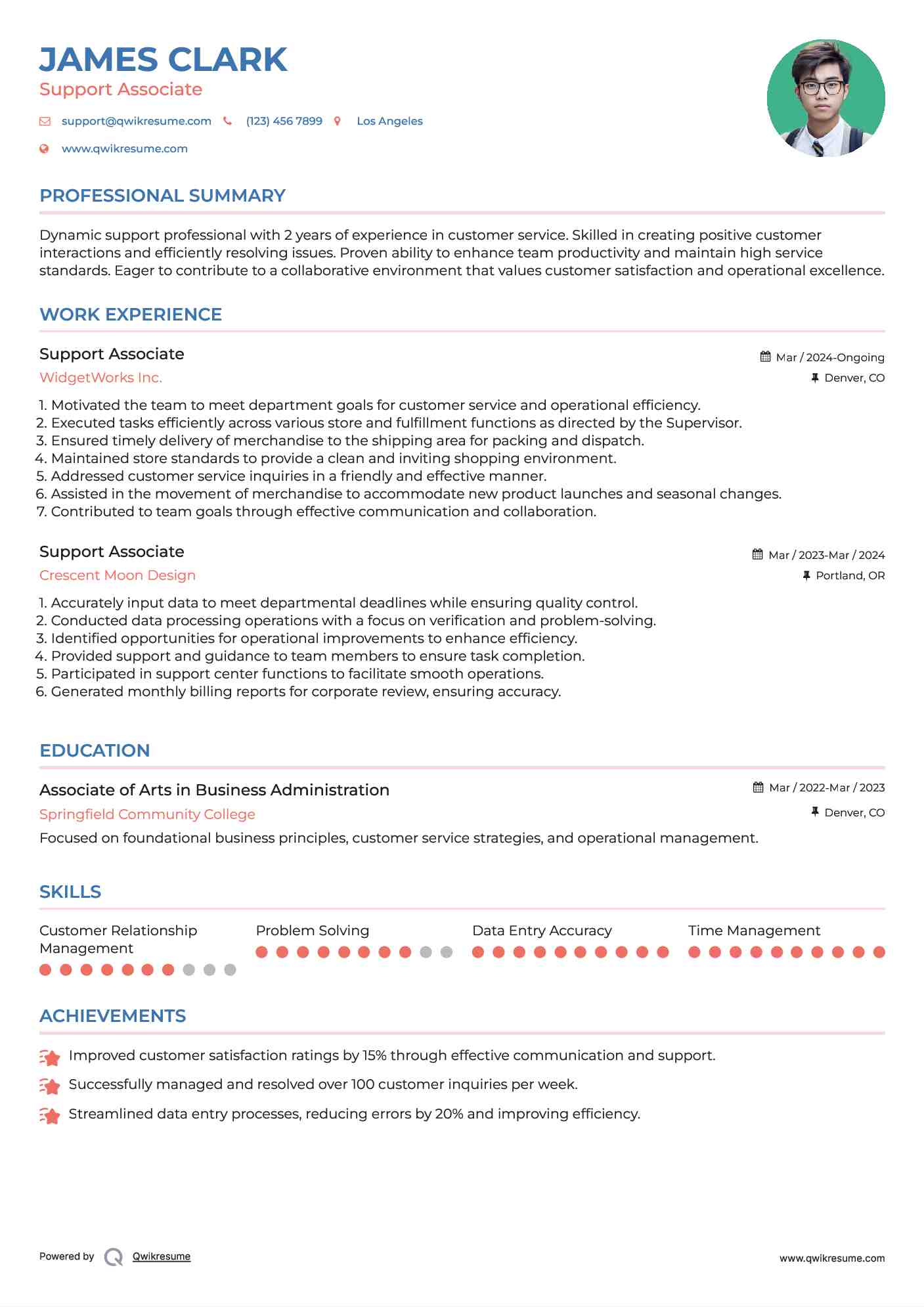 Support Associate Resume Format