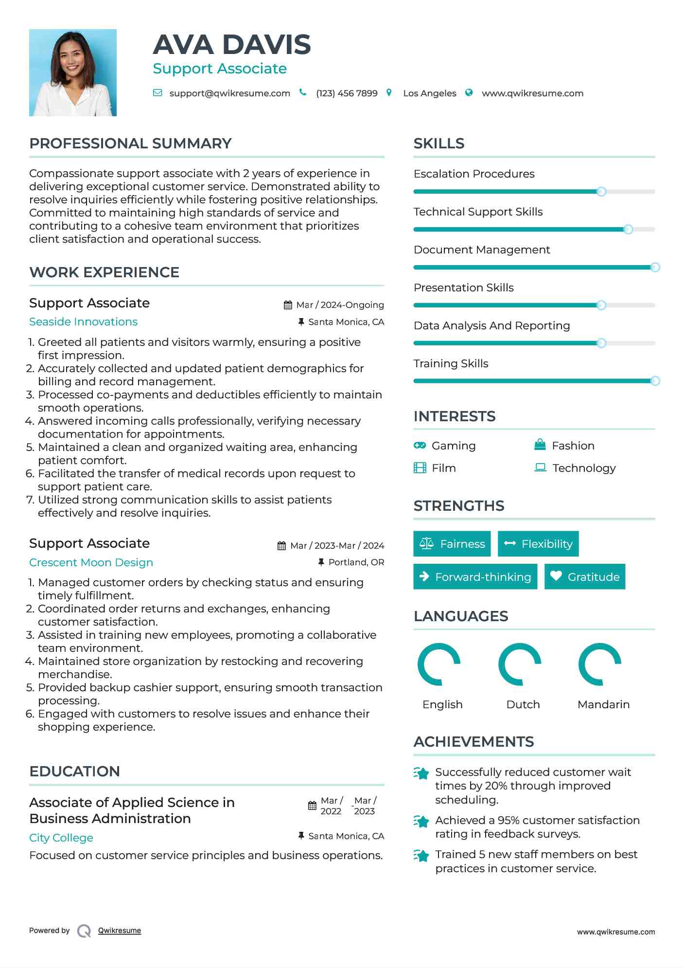 Support Associate Resume Template