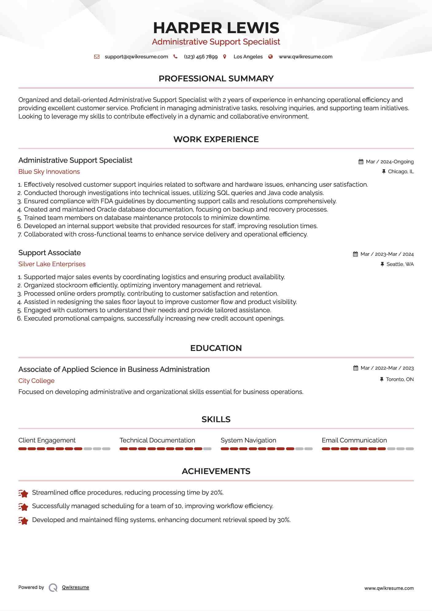 Support Associate Resume Samples Qwikresume