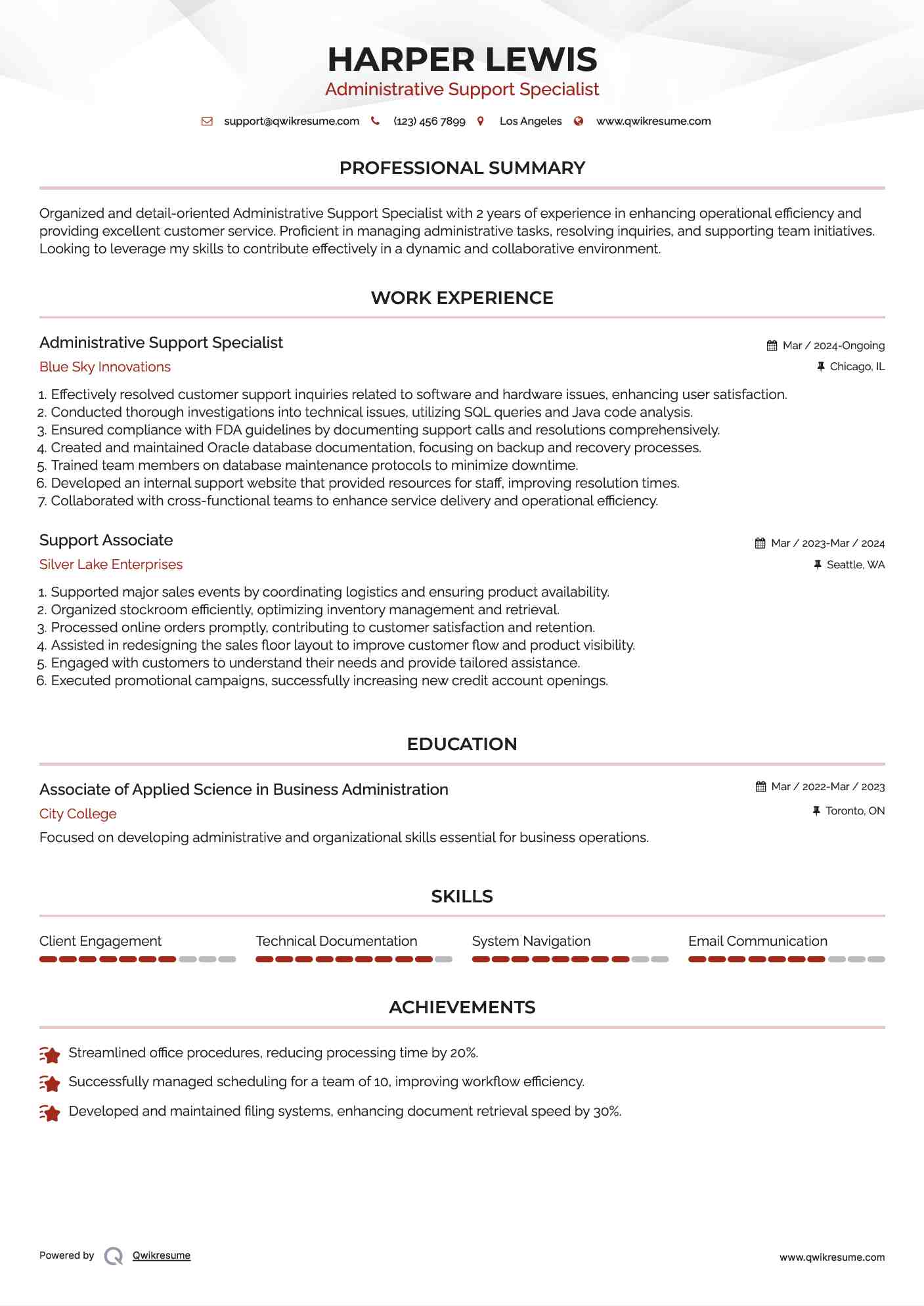 Administrative Support Associate Resume Model