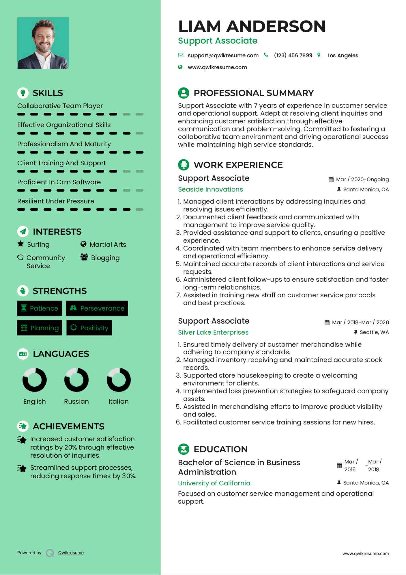 Support Associate Resume Model