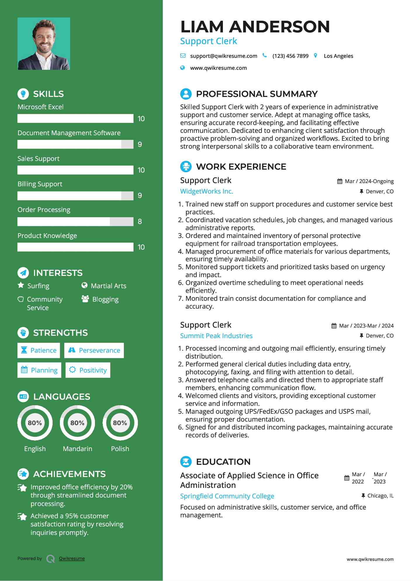 Support Clerk Resume Template