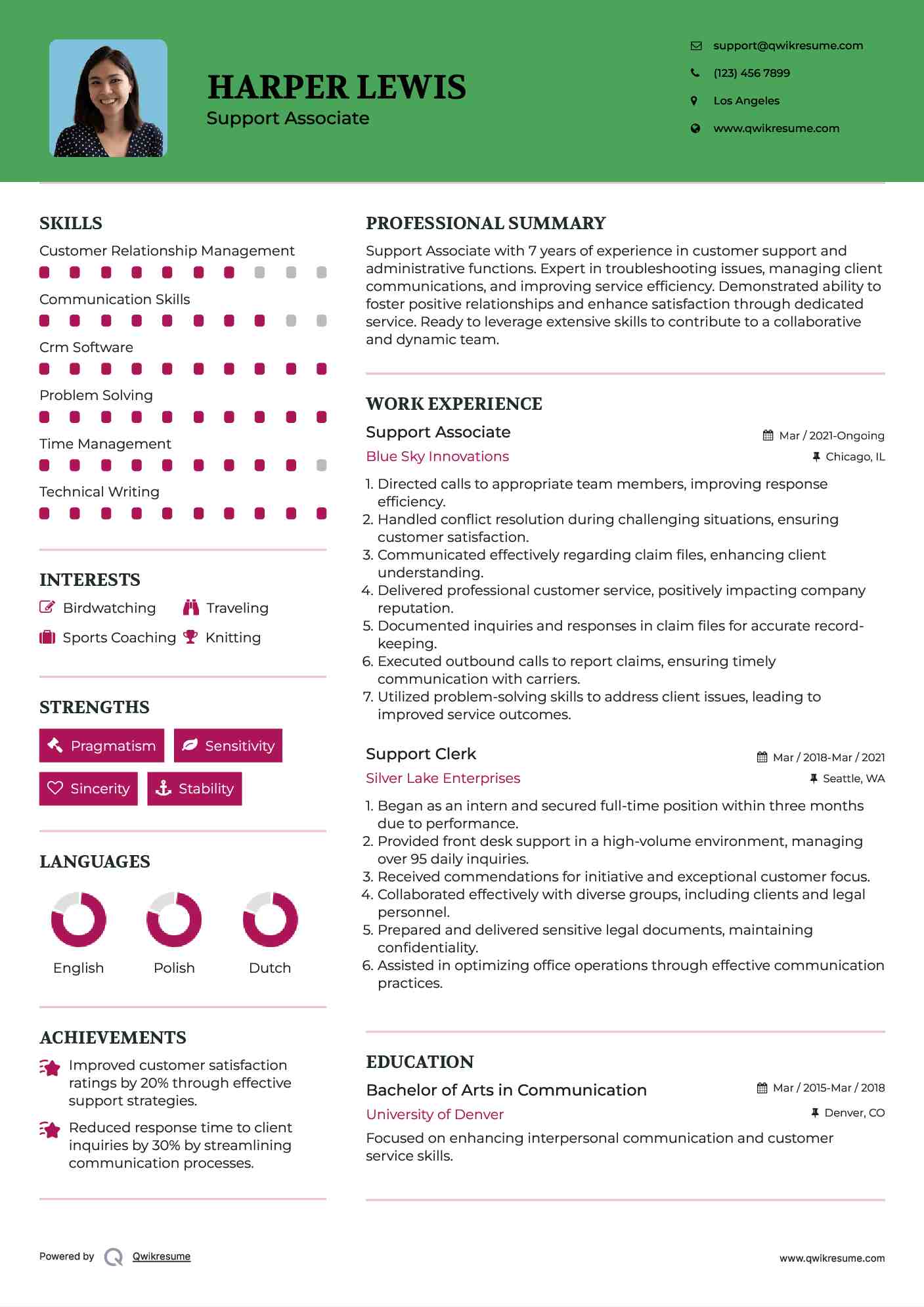 Support Associate Resume Model