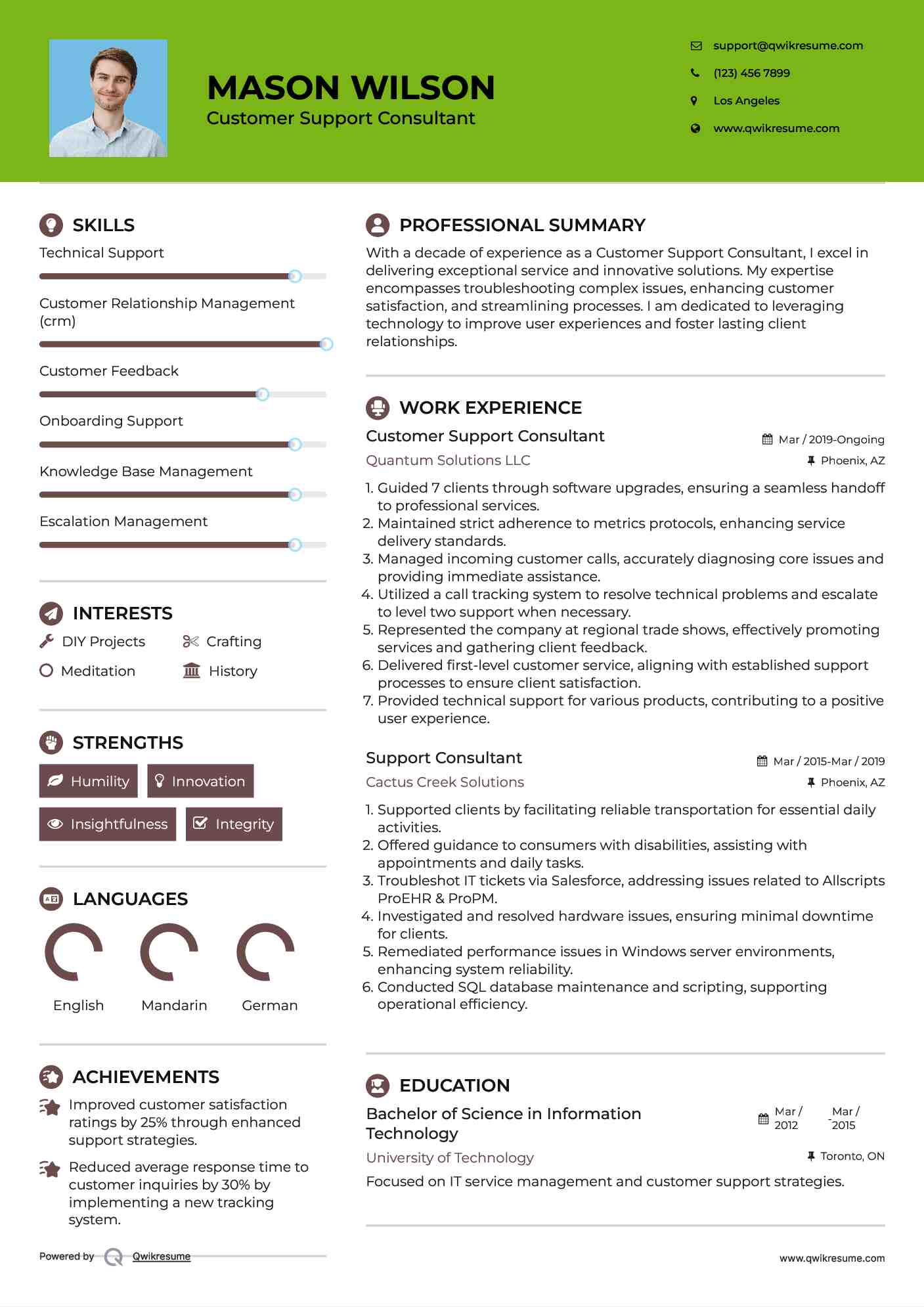 Customer Support Consultant Resume Example