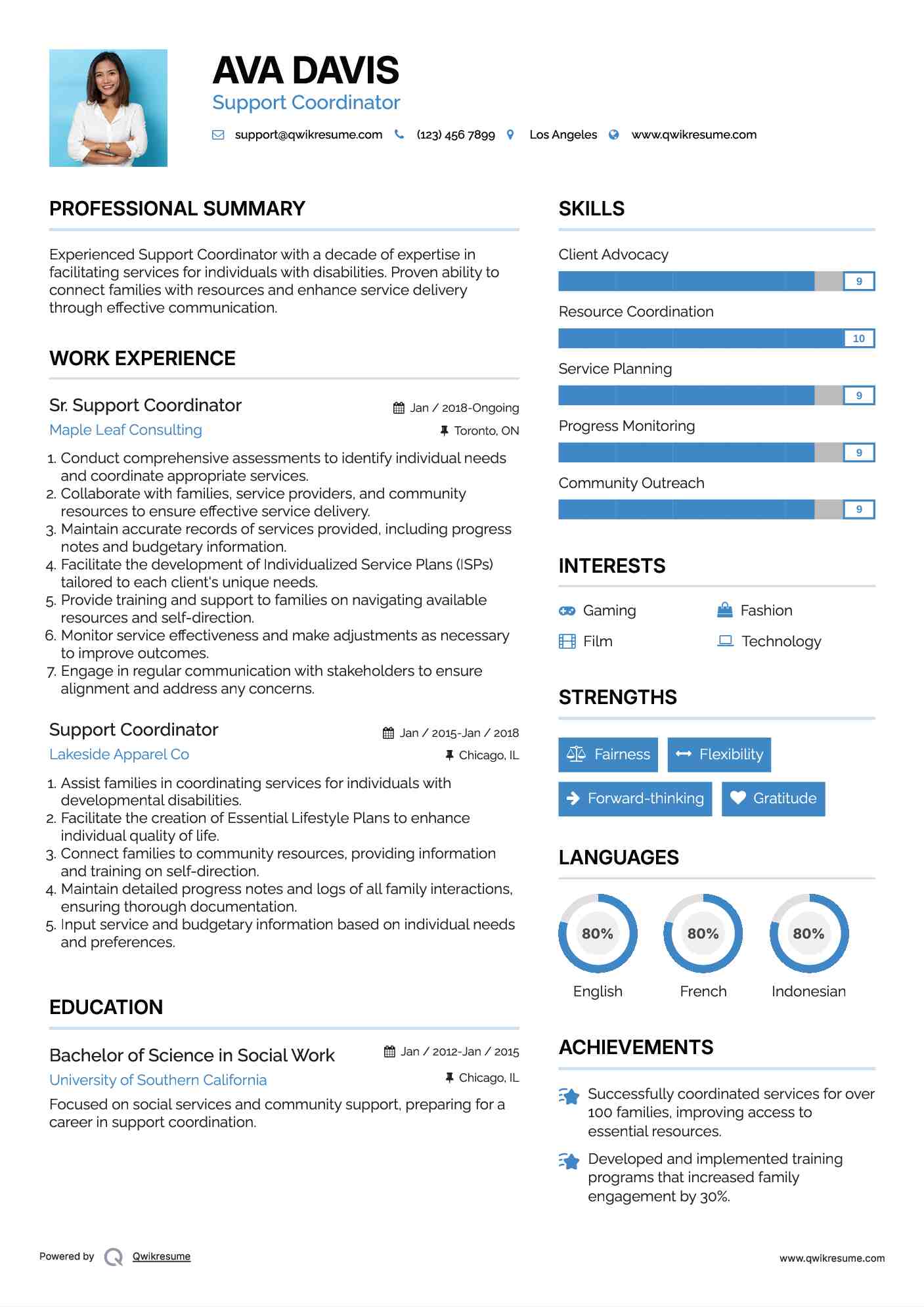 Sr. Support Coordinator Resume Template
