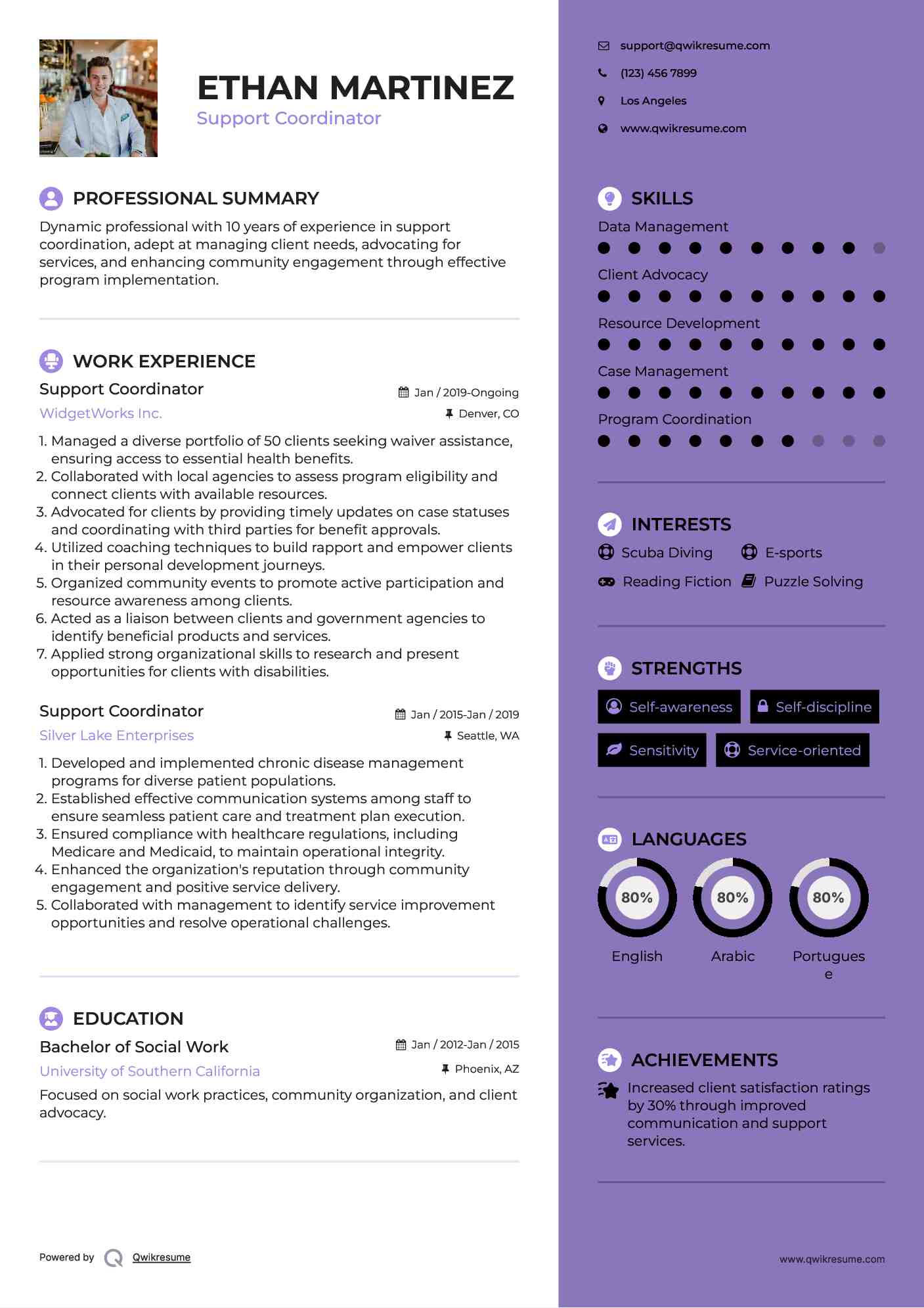 Support Coordinator Resume Template
