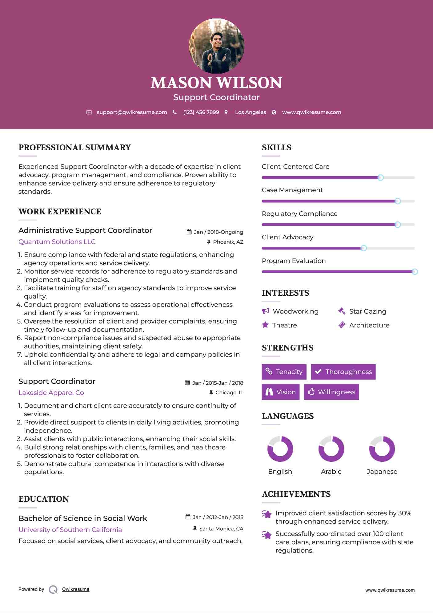 Administrative Support Coordinator Resume Example