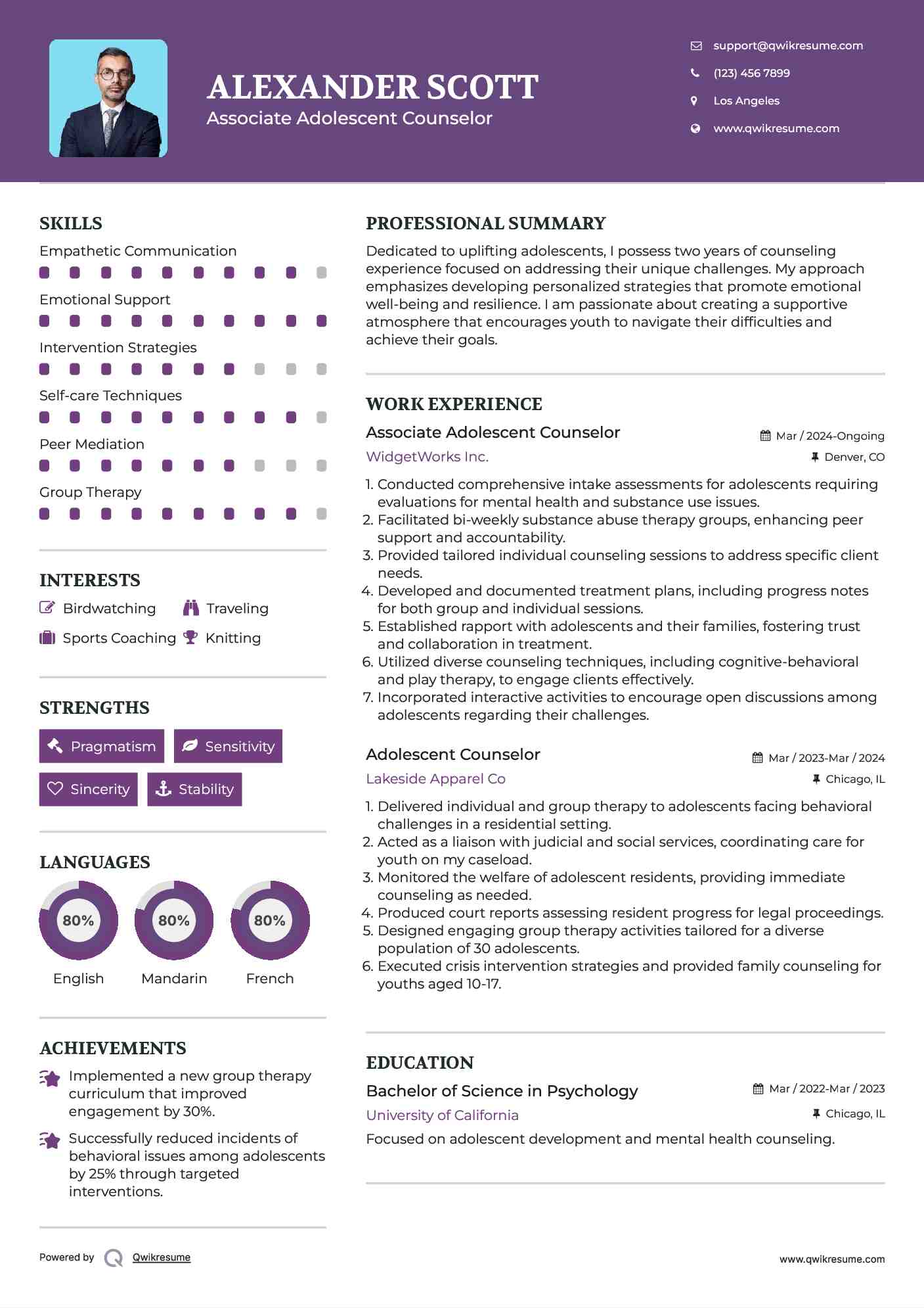 Associate Adolescent Counselor  Resume Template