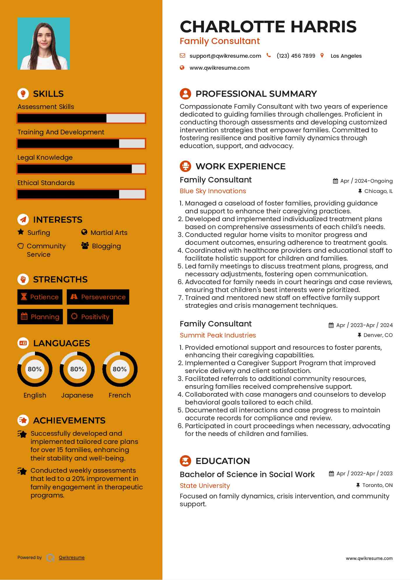 Family Consultant Resume Template