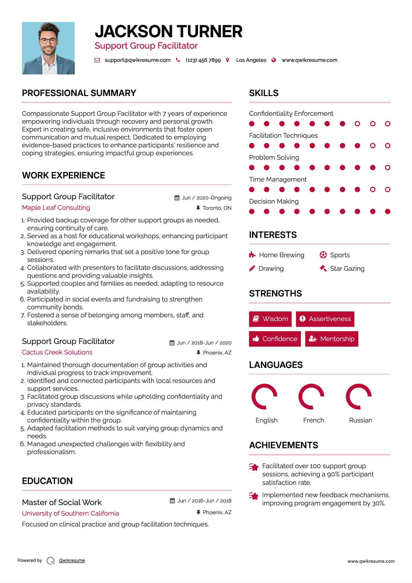 Support Group Facilitator Resume Format