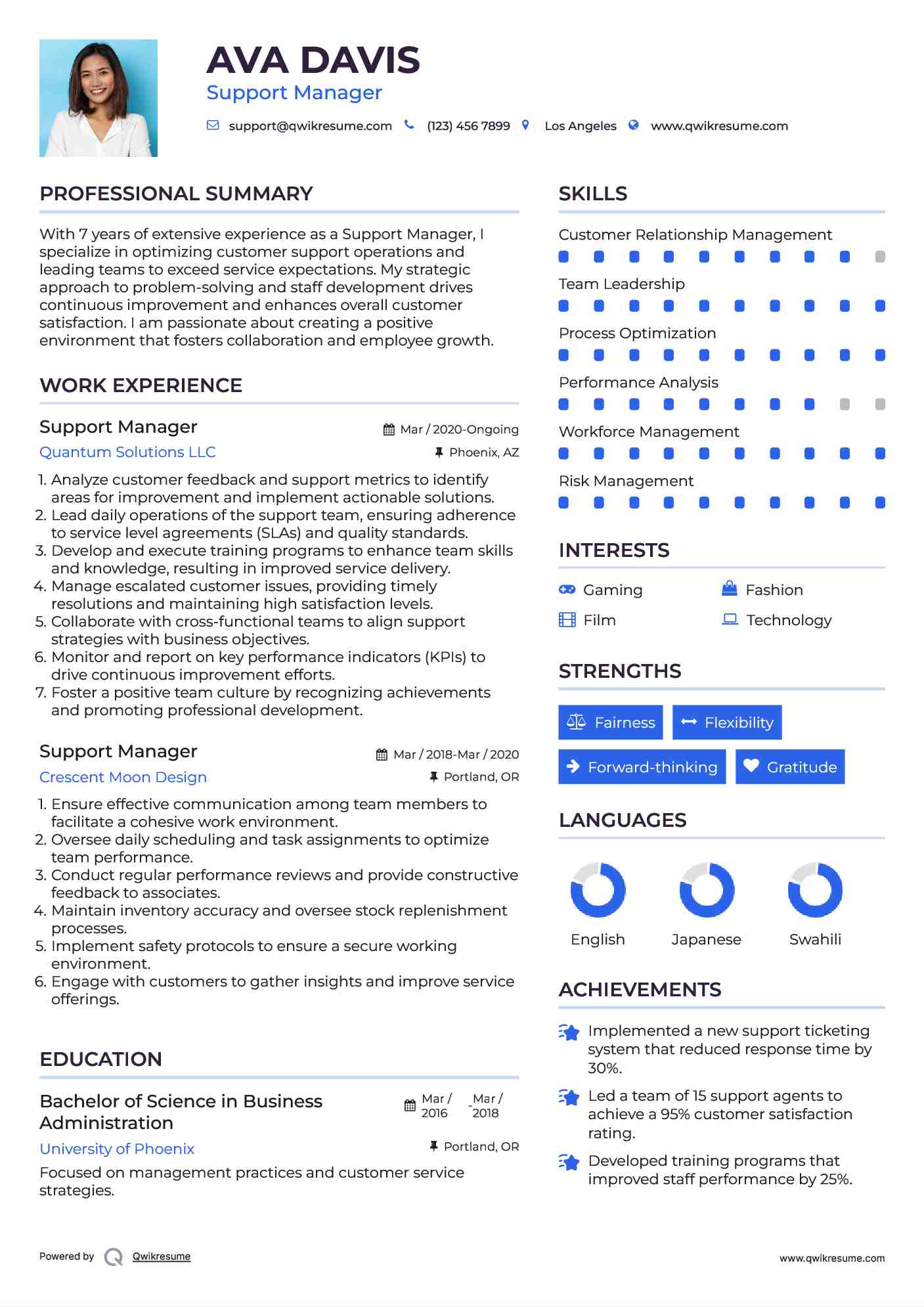 Support Manager Resume Format