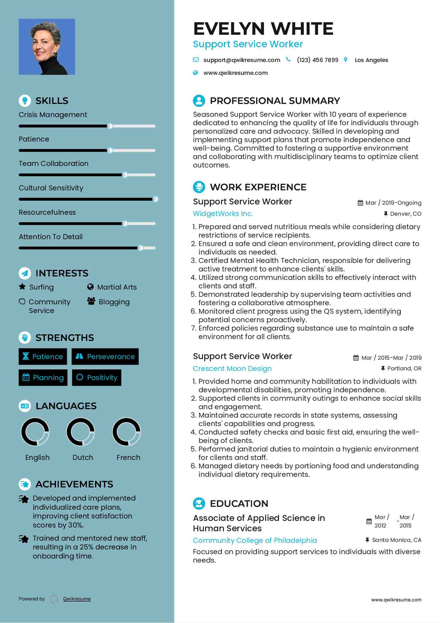 Support Service Worker Resume Sample