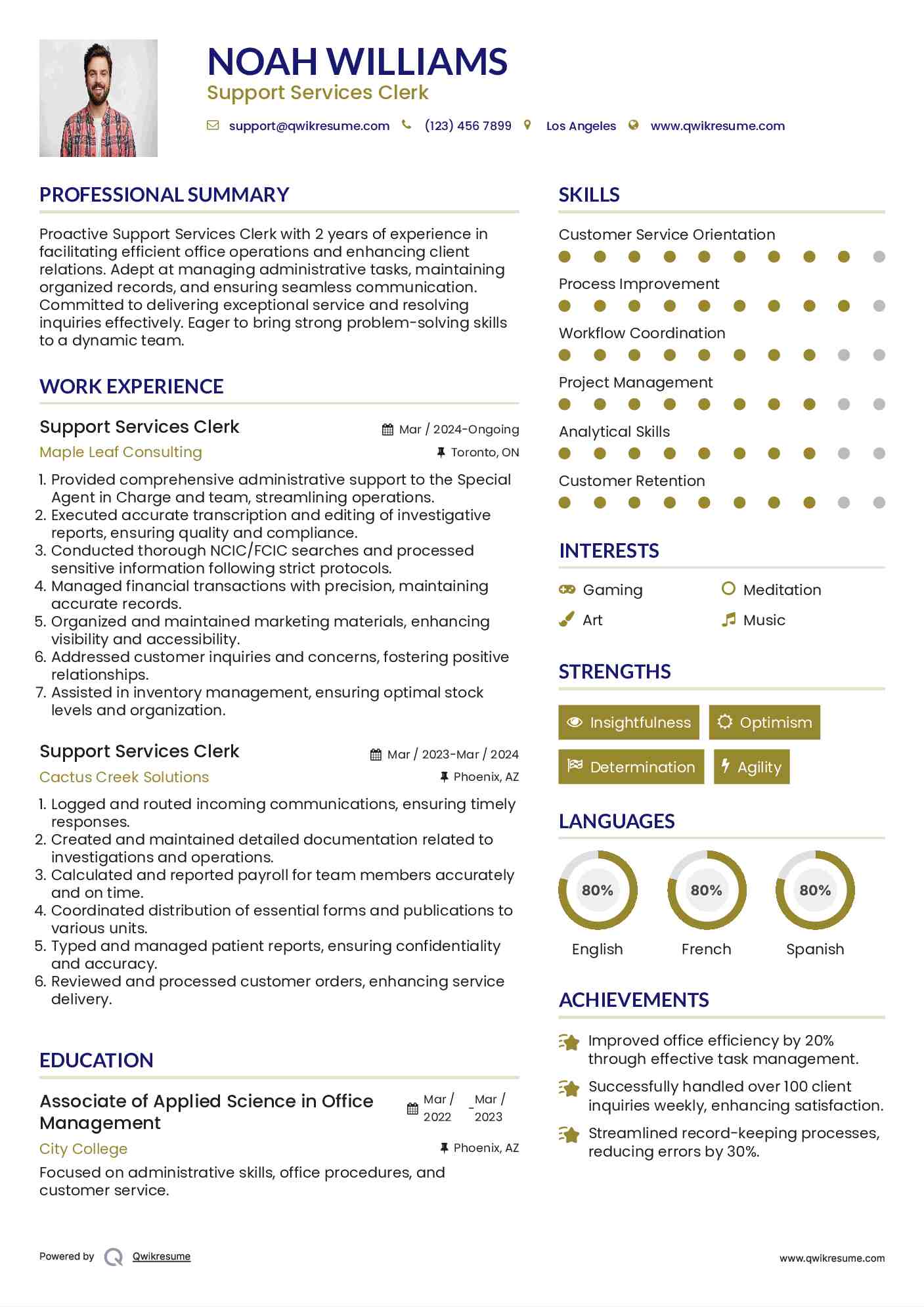 Support Services Clerk Resume Example