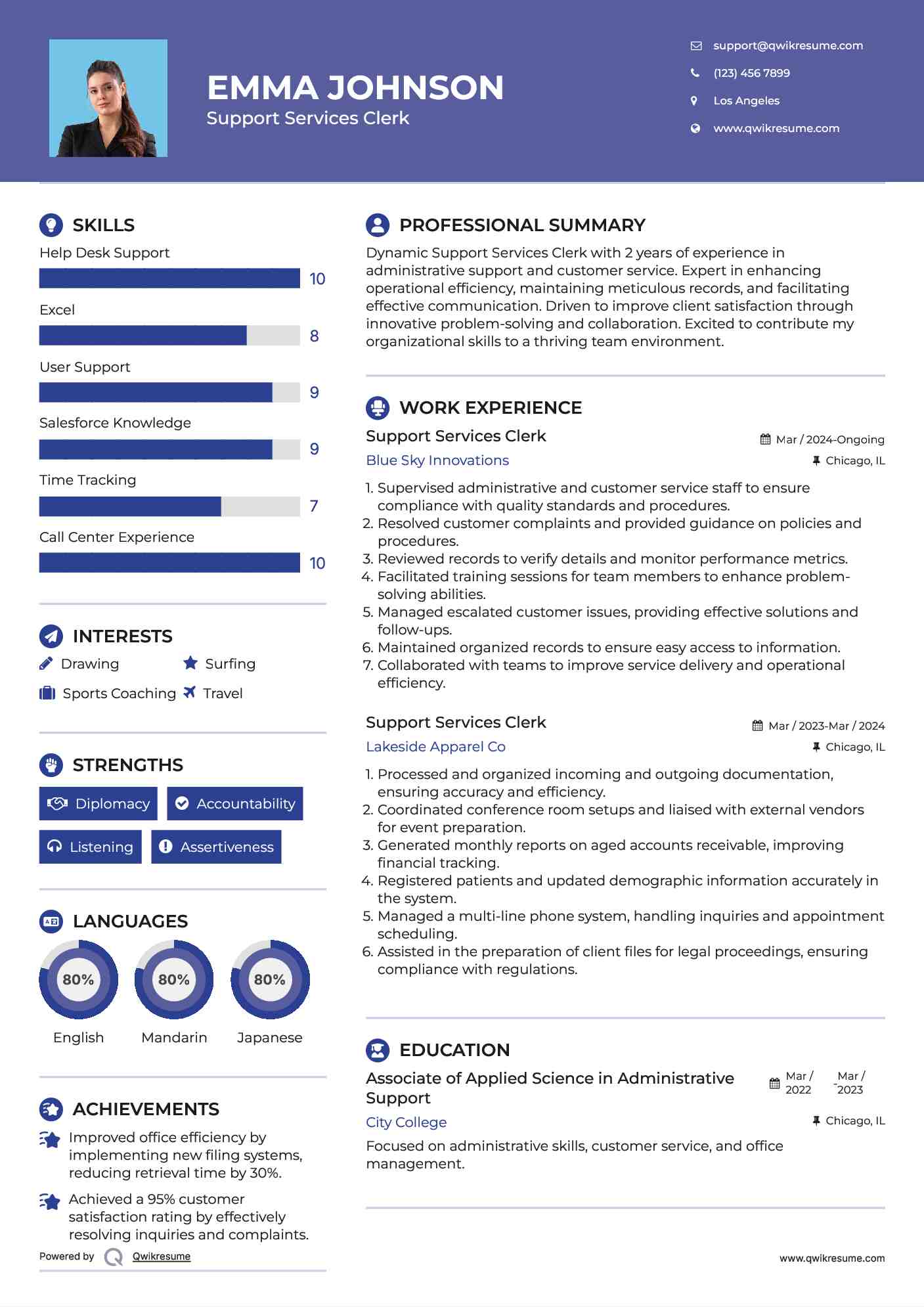 Support Services Clerk Resume Model