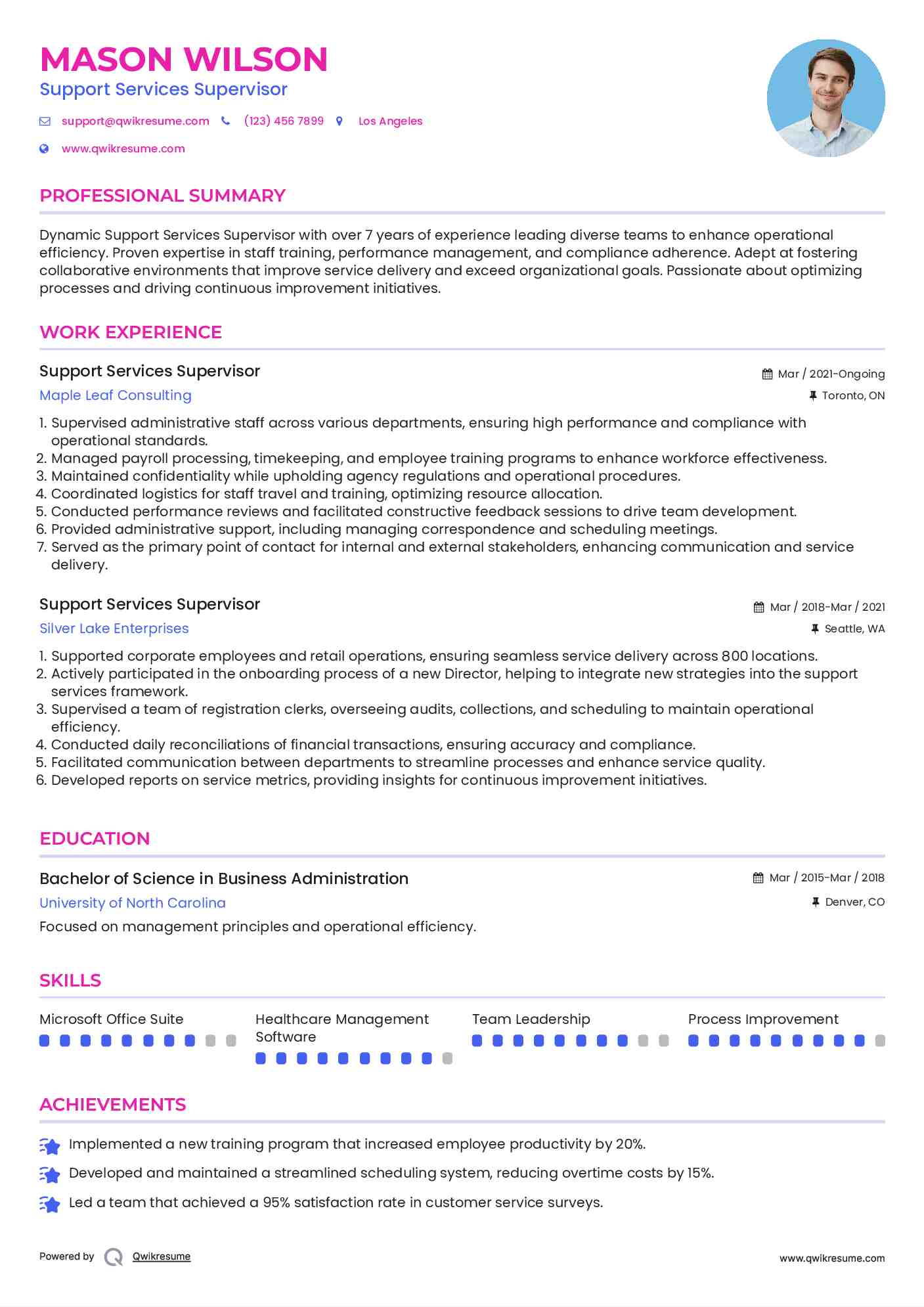 Support Services Supervisor Resume Format