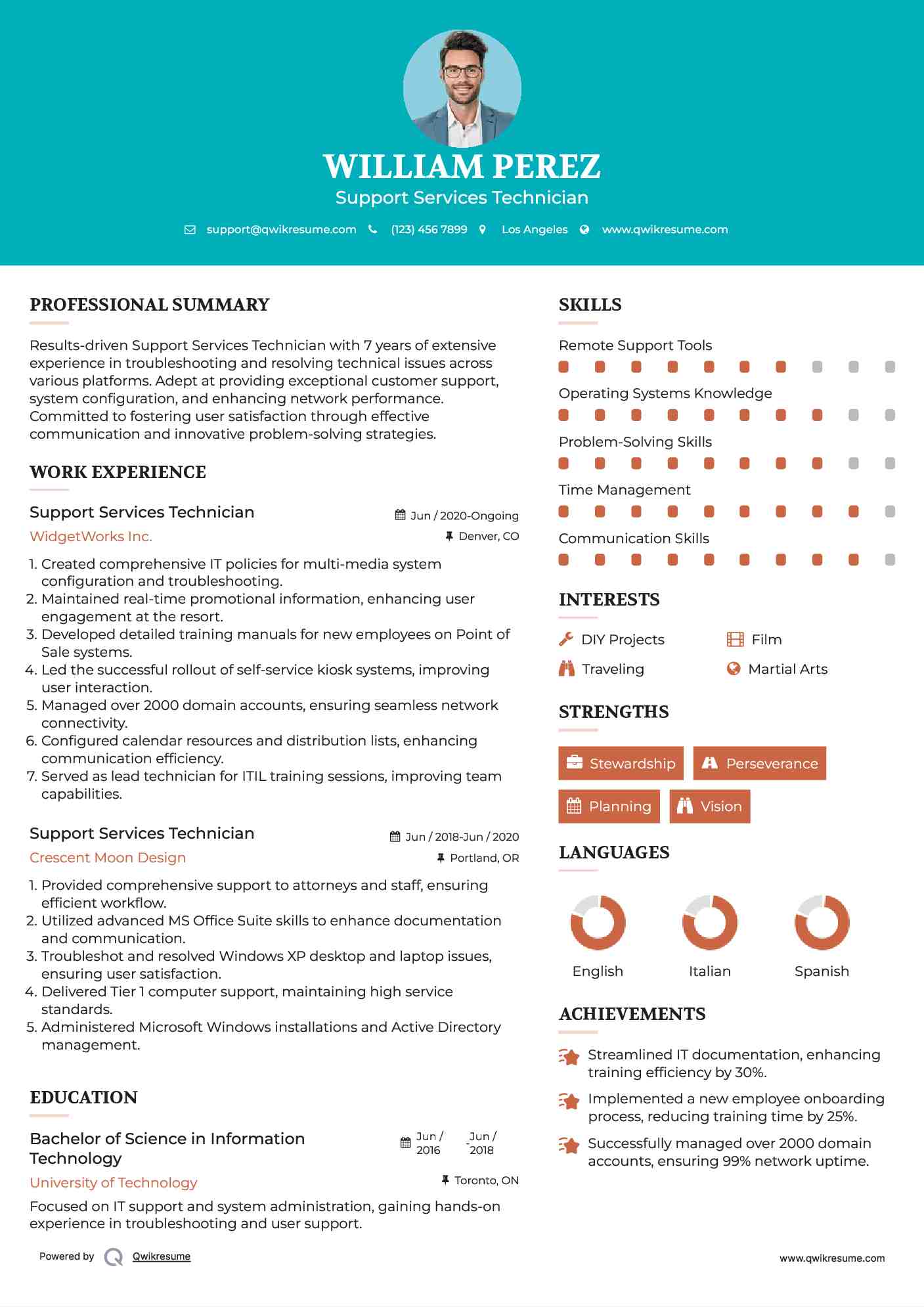 Support Services Technician Resume Sample