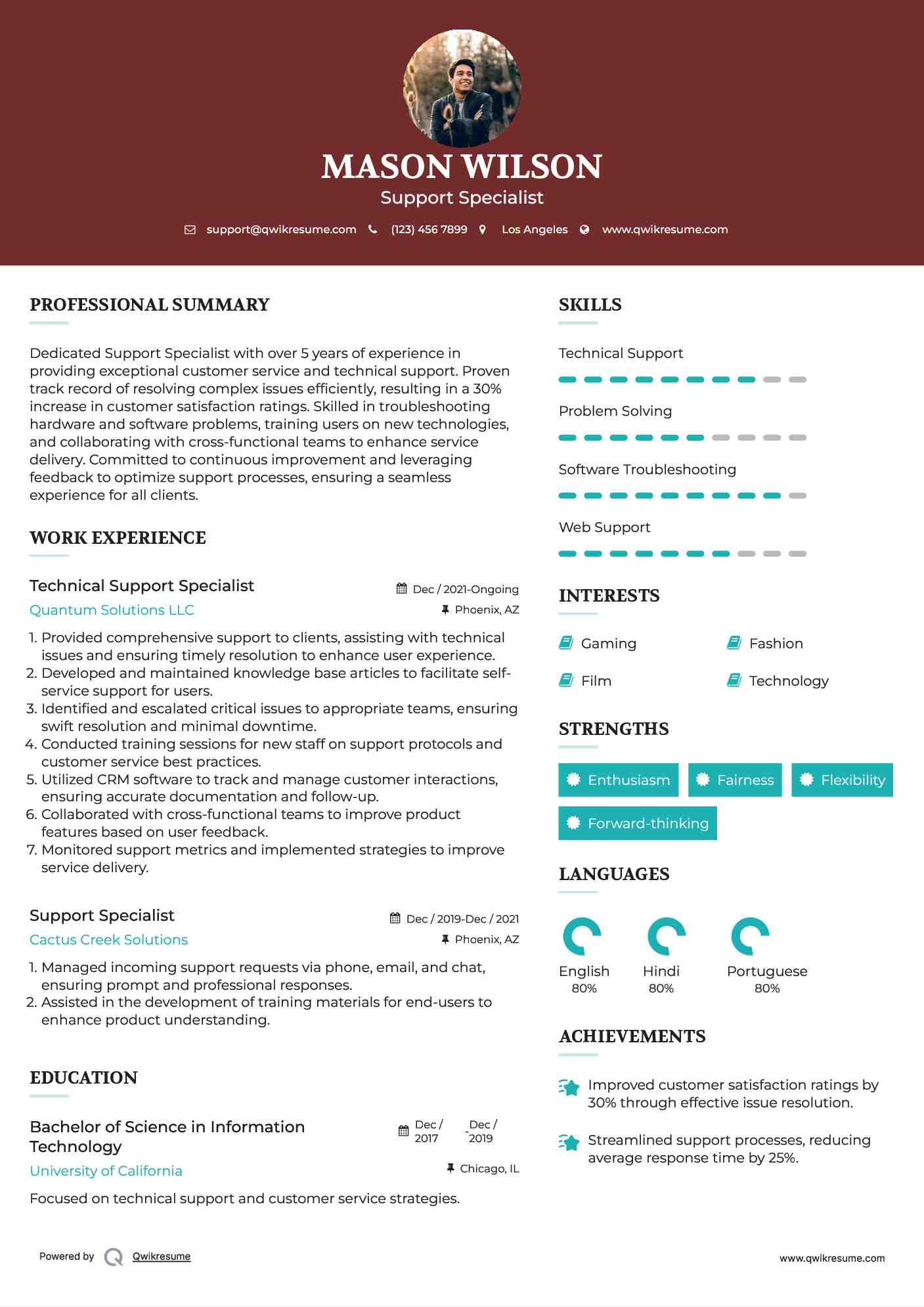 Technical Support Specialist Resume Example