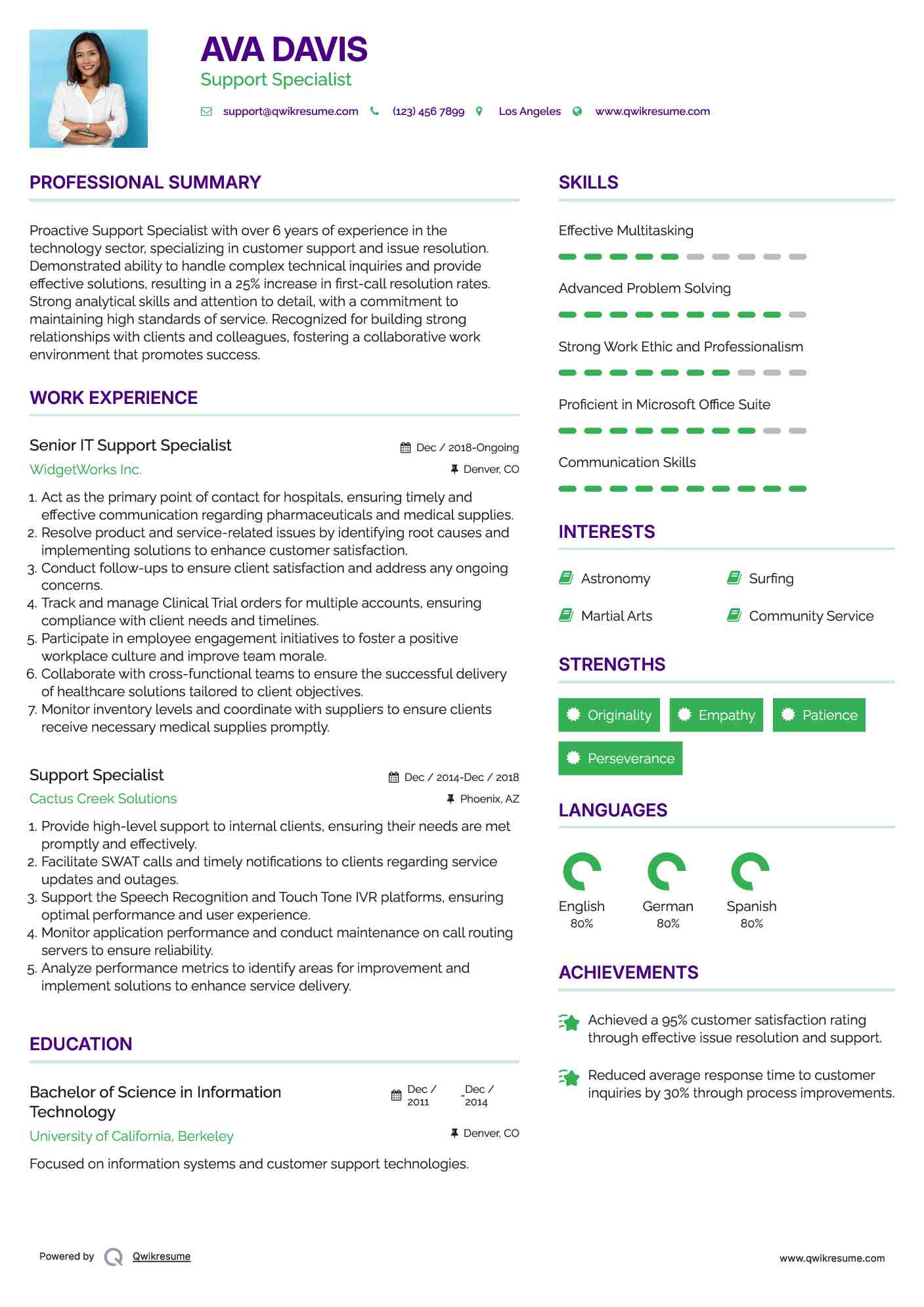 Senior IT Support Specialist Resume Example
