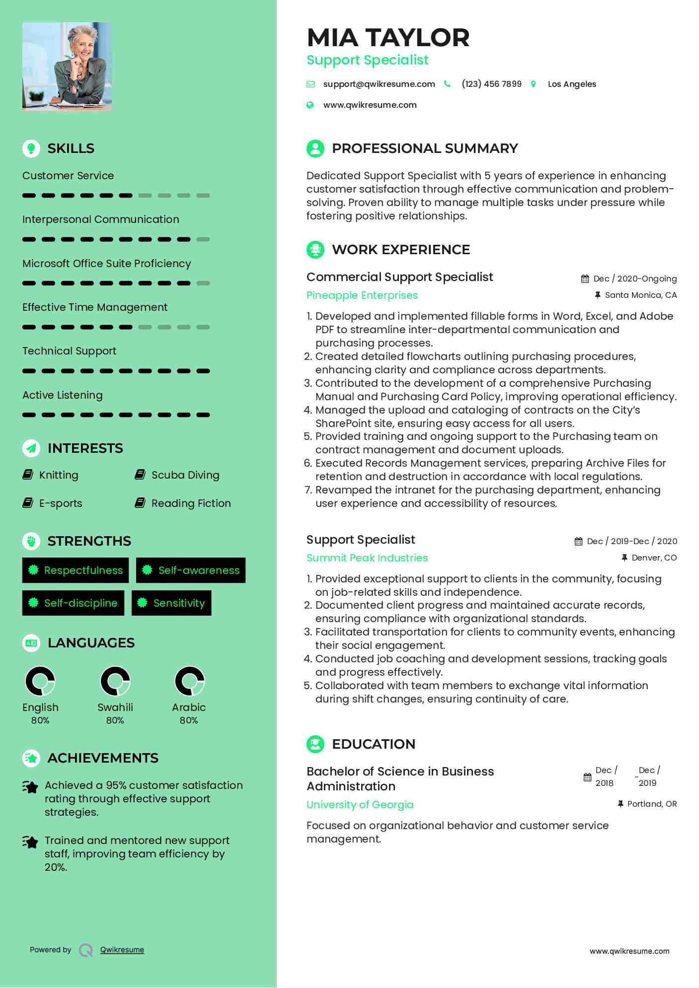 Commercial Support Specialist Resume Format