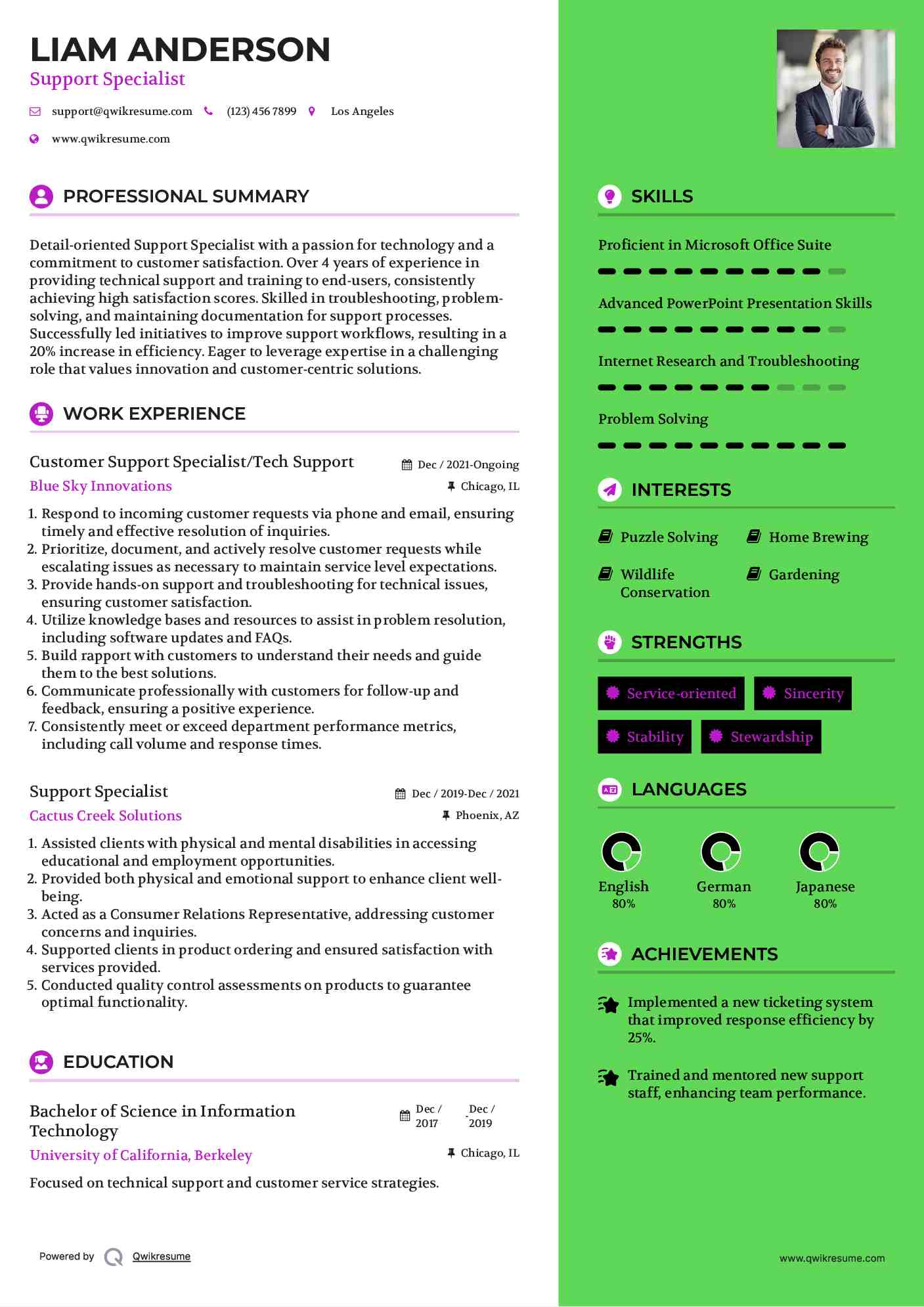 Customer Support Specialist/Tech Support Resume Model