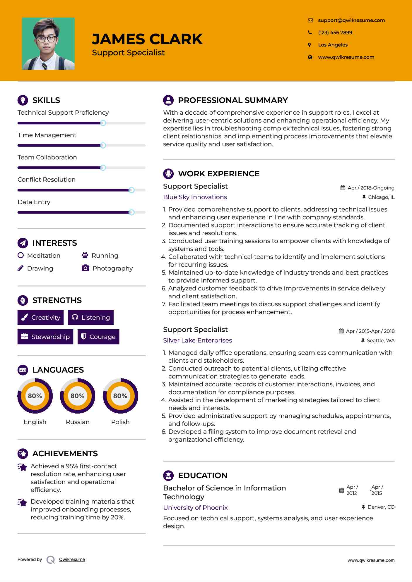 Support Specialist Resume Template