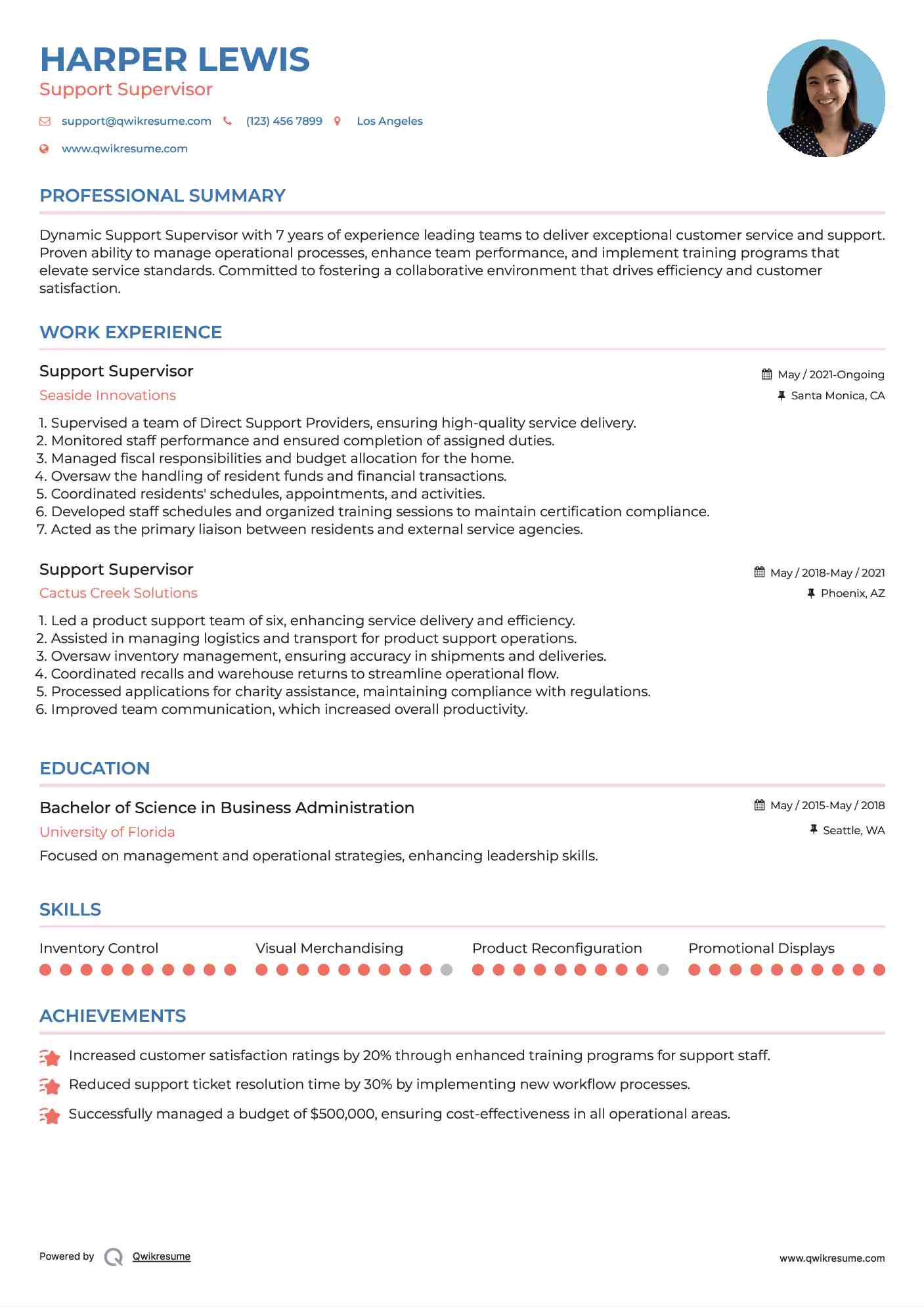 Support Supervisor Resume Sample