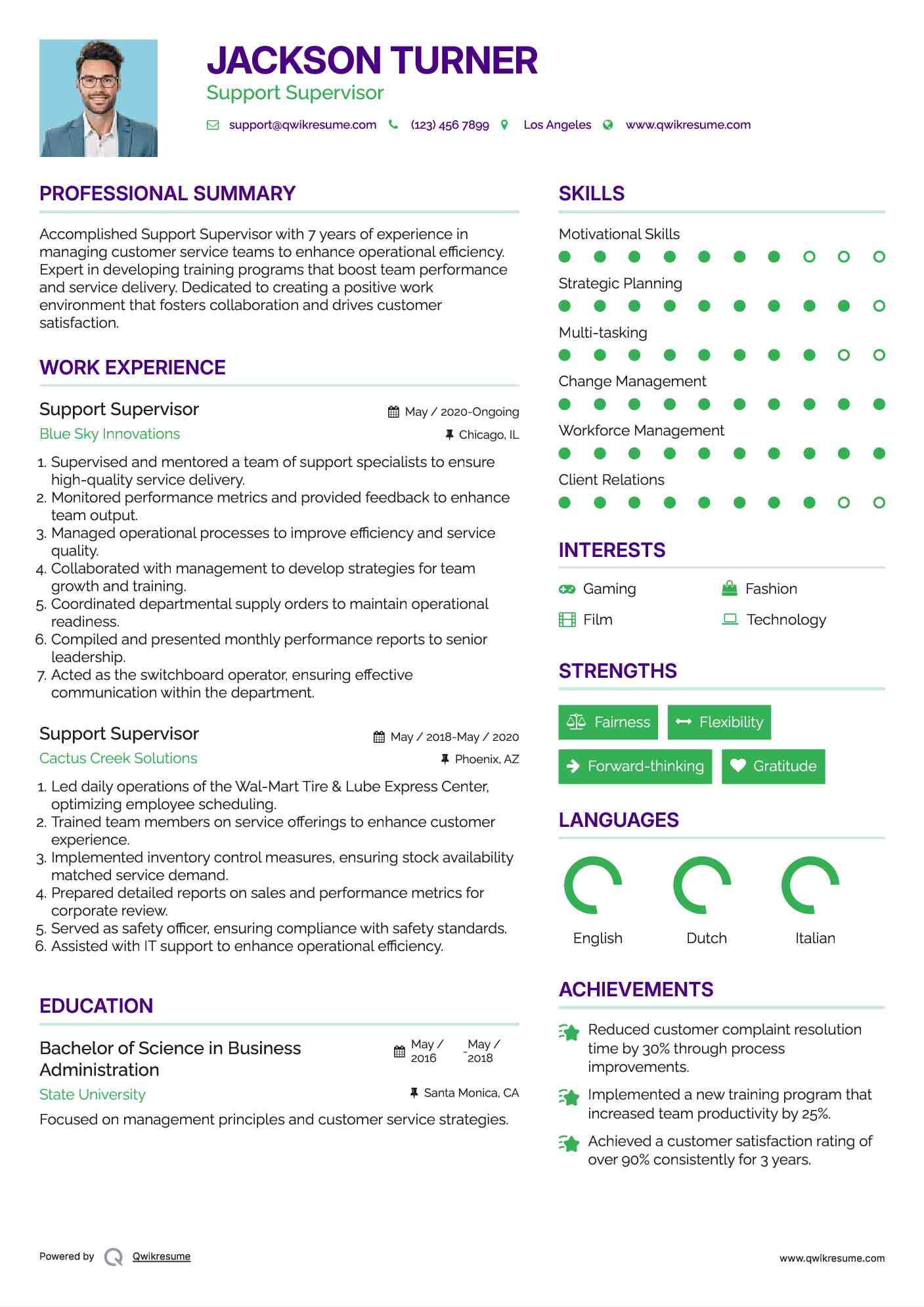Support Supervisor Resume Template