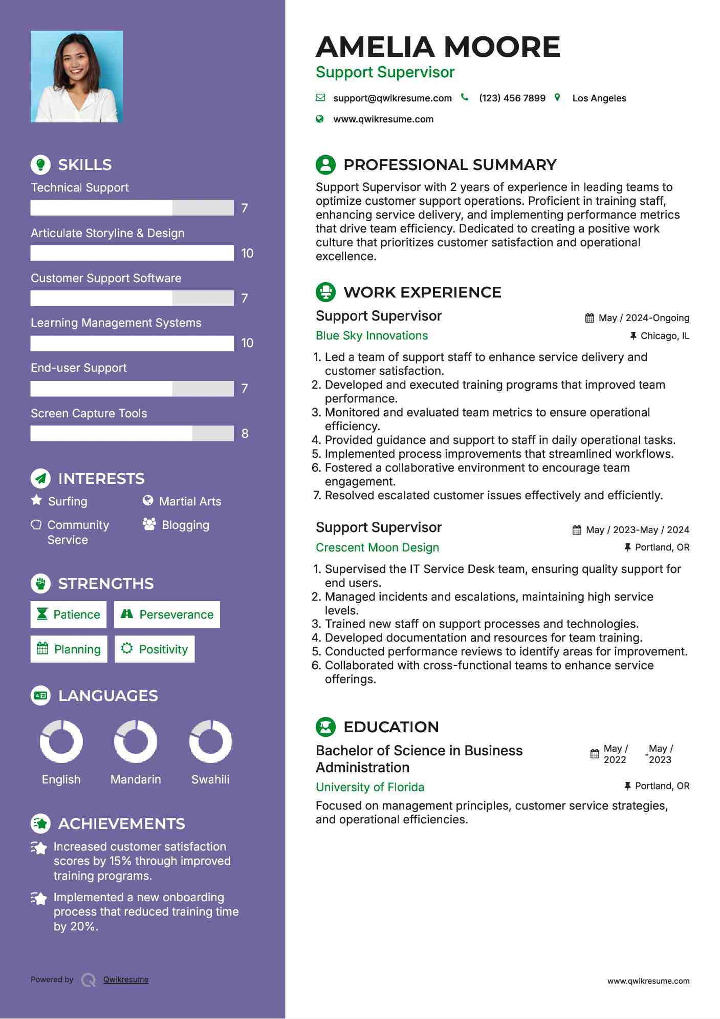 Support Supervisor Resume Model