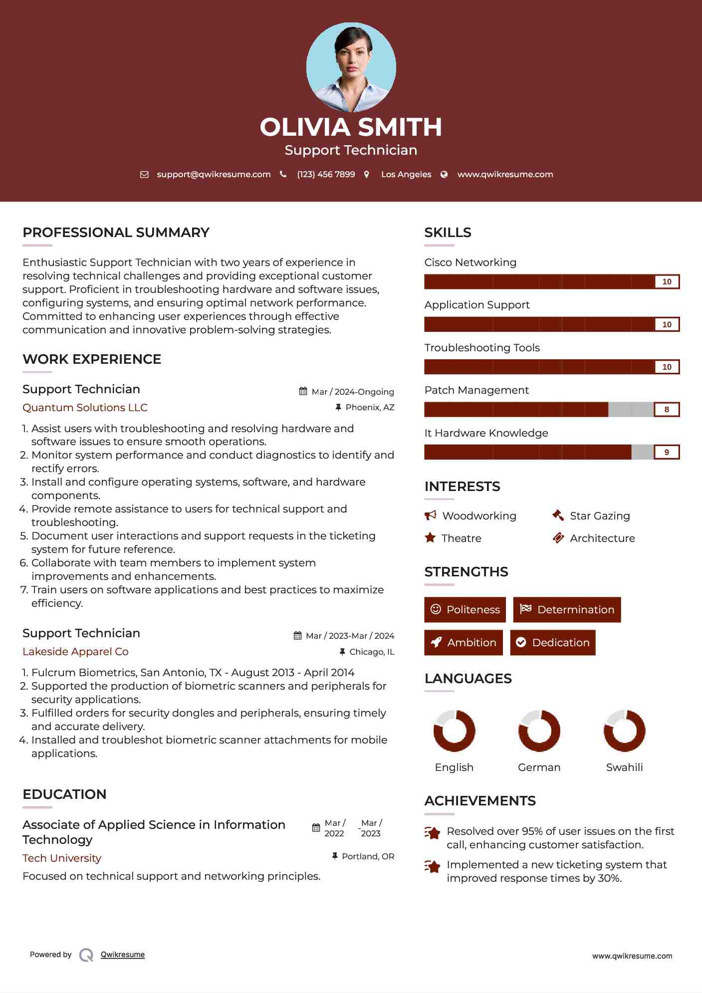 Support Technician Resume Format