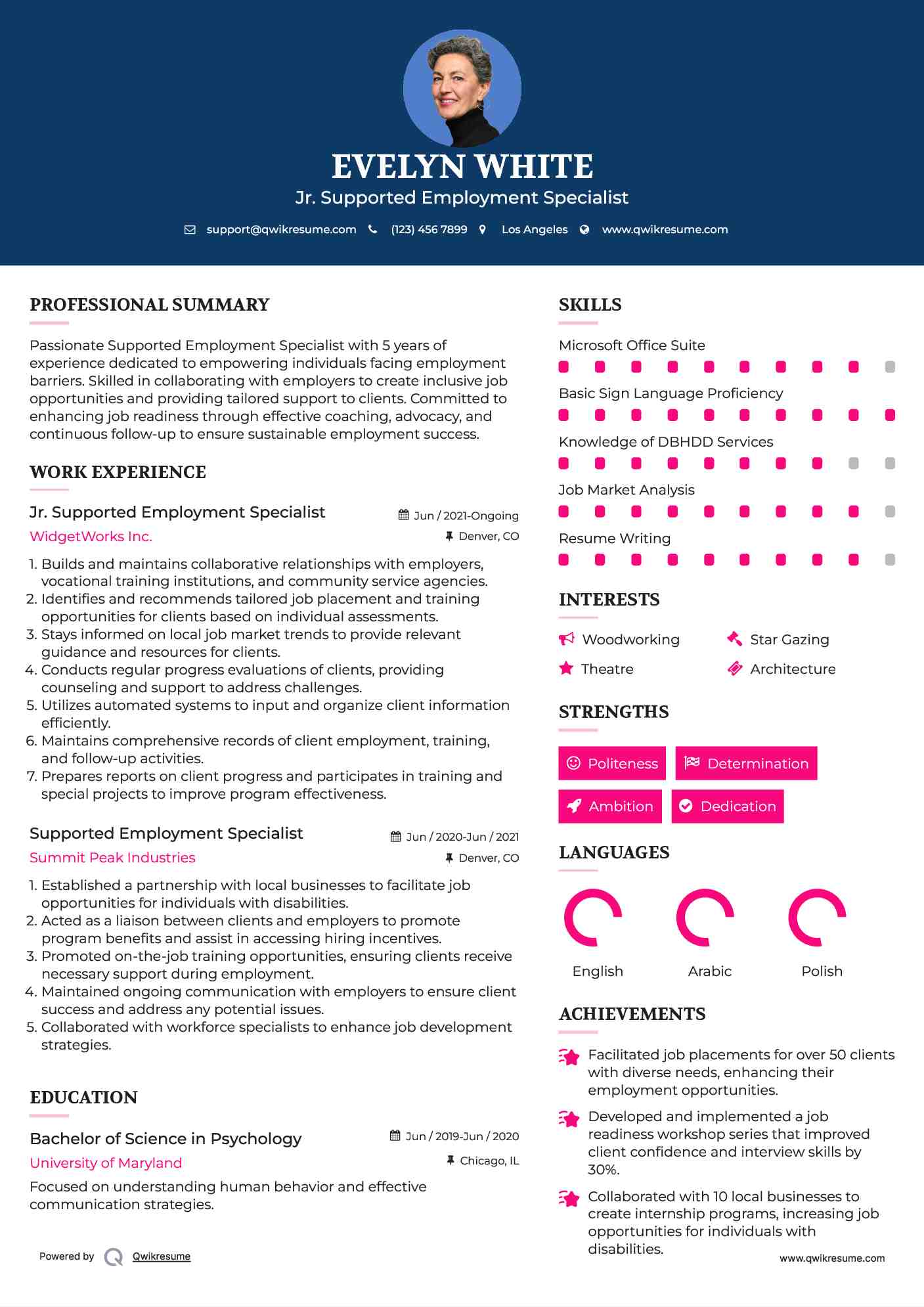 Jr. Supported Employment Specialist Resume Template