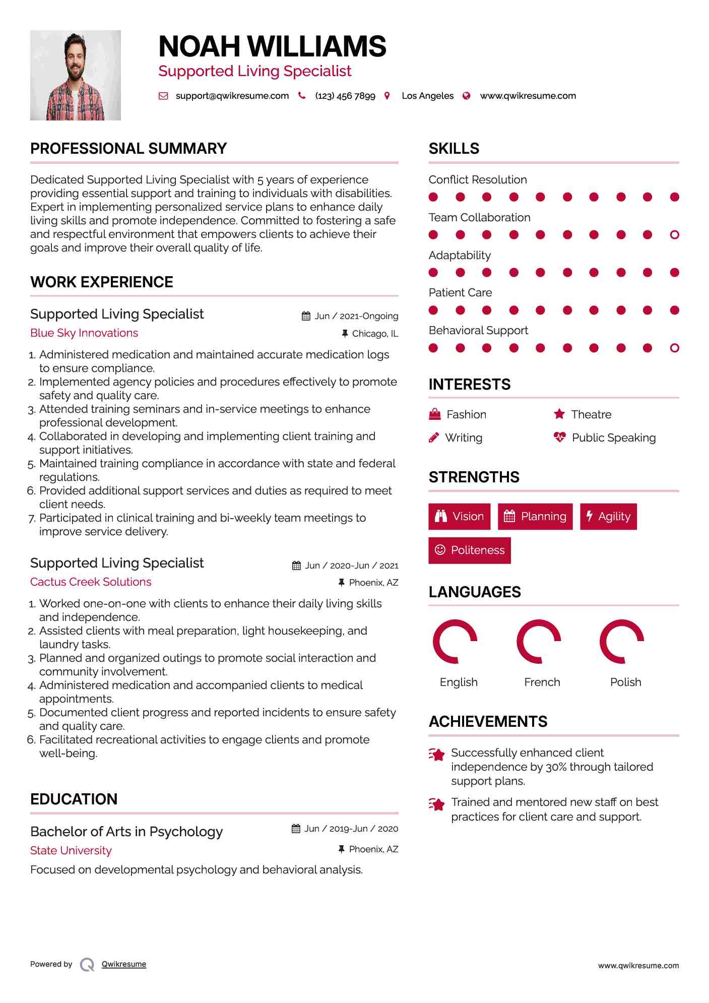 Supported Living Specialist Resume Template