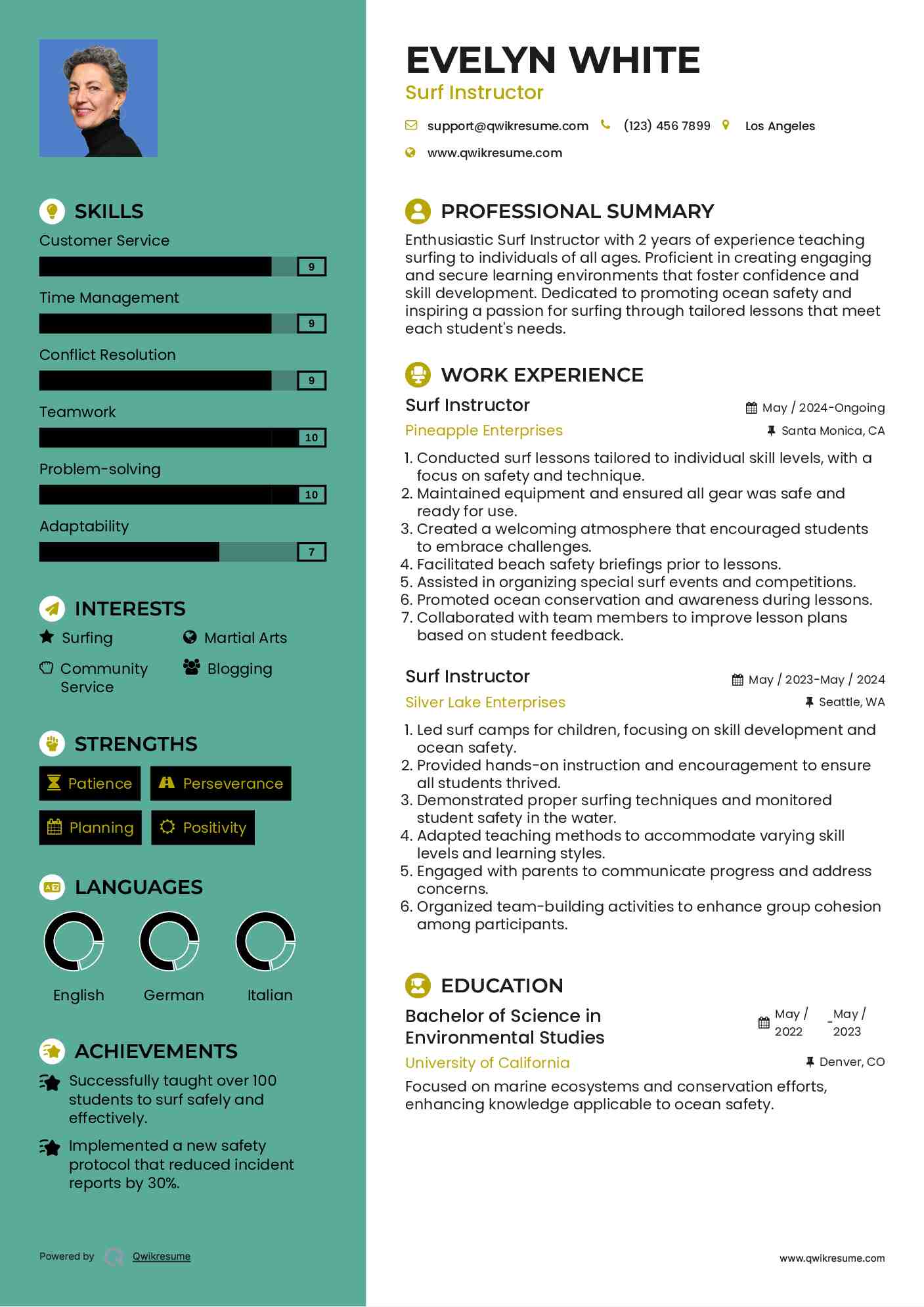 Surf Instructor Resume Samples QwikResume