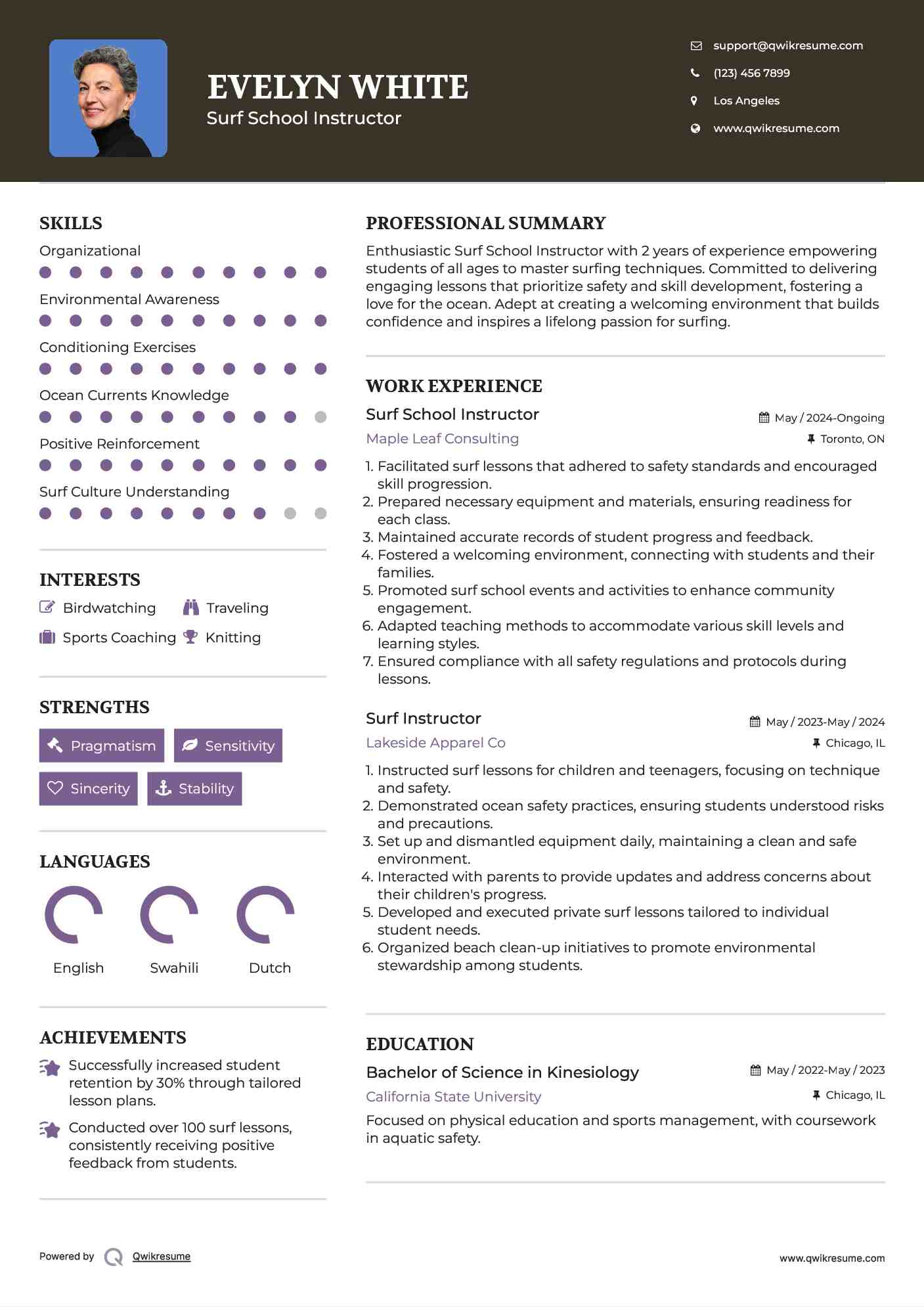 Surf School Instructor Resume Template